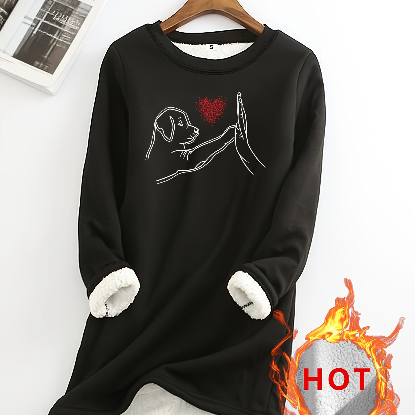 TEMU Plus Size, Plus Size Women's Printed Long Sleeve Fleece-lined Sweatshirt - Fall/winter Essential, Warm Lining For Days, Vibrant Prints, Casual