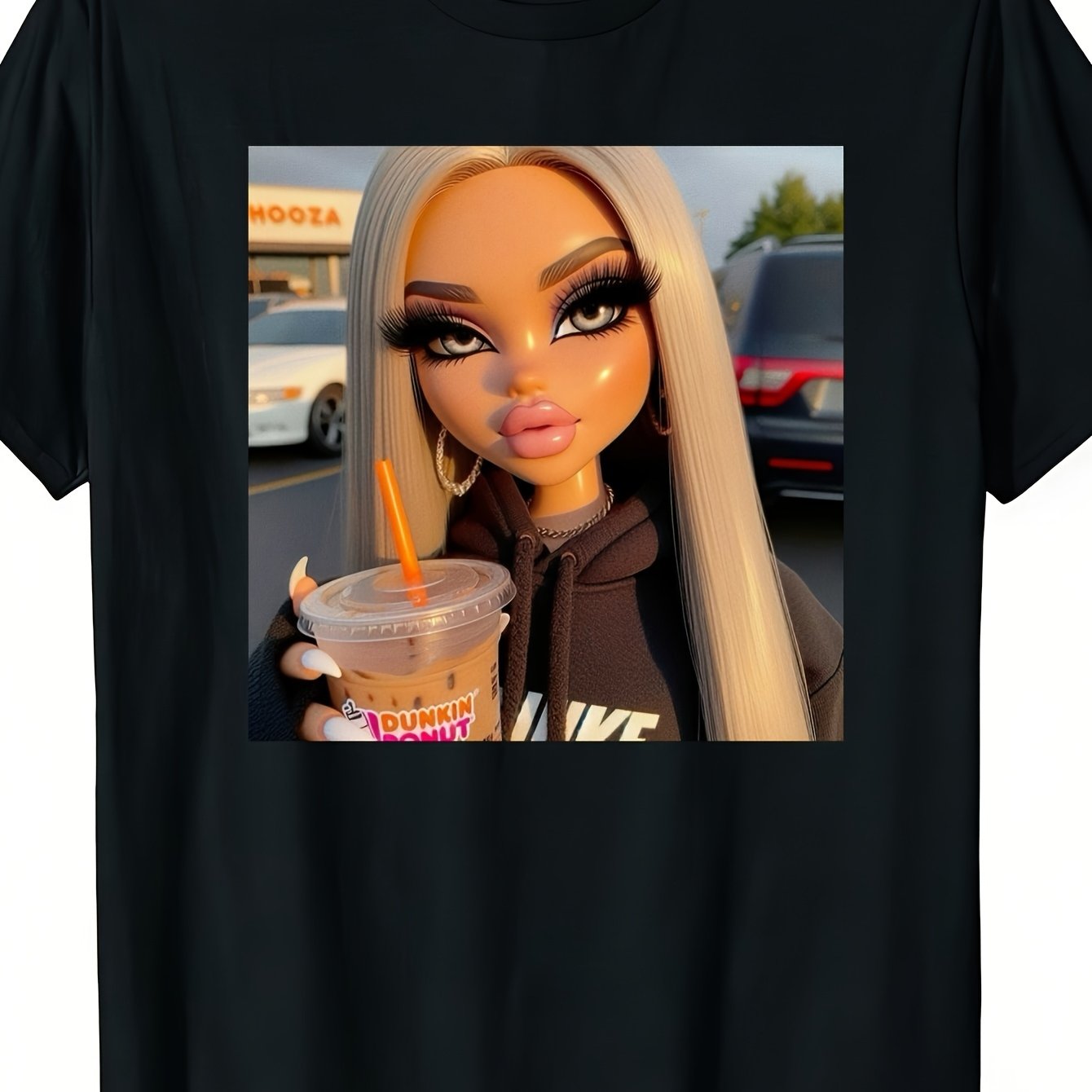 Funny Cartoon Girl With Print Unisex T-shirt Black Casual Wear For Daily Gift Idea Fashionable And Versatile Autumn Season For Man Funny T-shirt For Men Football