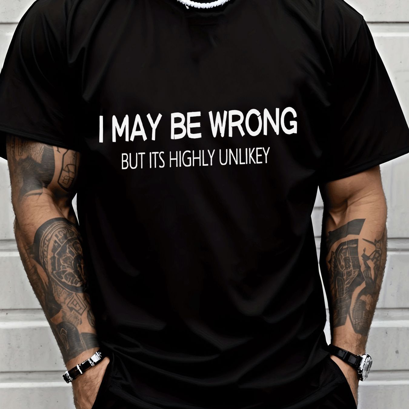 TEMU Short Sleeve Men's Fashion Casual Trendy Adults Men Graphic T Shirt With But Its Unlikey Letter Print Design Suitable For Casual And Street