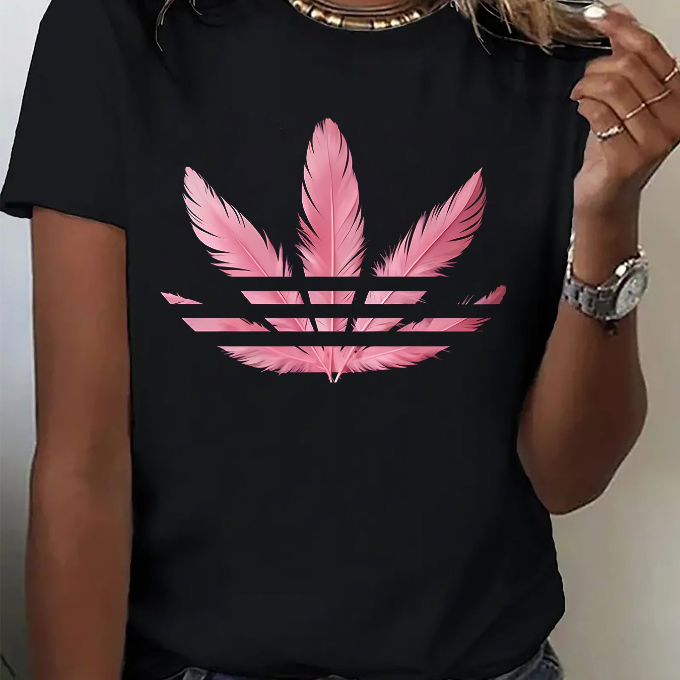 TEMU Men' & Women' Soft Breathable Suitable For Running & Party Short-sleeve T-shirt With, & - Print - Round Neck Casual Athletic Wear, Matching
