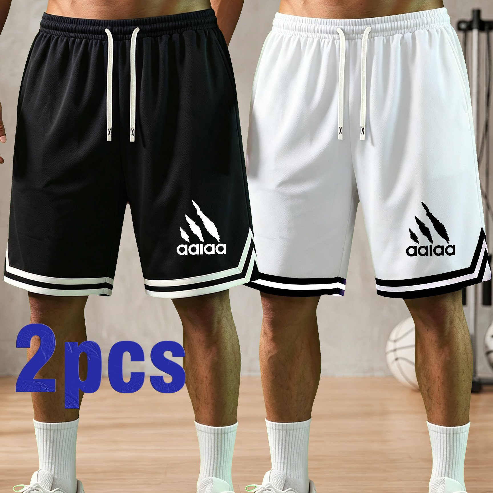 TEMU 2pcs Men's Claw Mark Pattern Print Drawstring Shorts, Casual Elastic Waist Athletic Shorts, Outdoor Basketball Summer Shorts Suitable For And