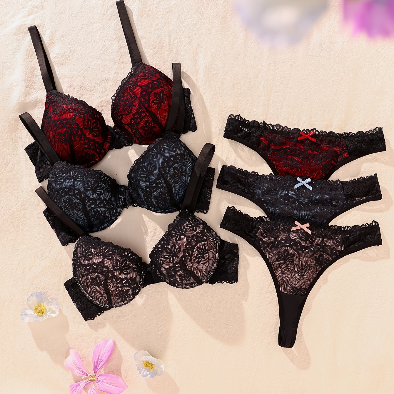 TEMU Women's Underwire Lace Bra And Panty Set, A Stylish And Elegant Lingerie Set