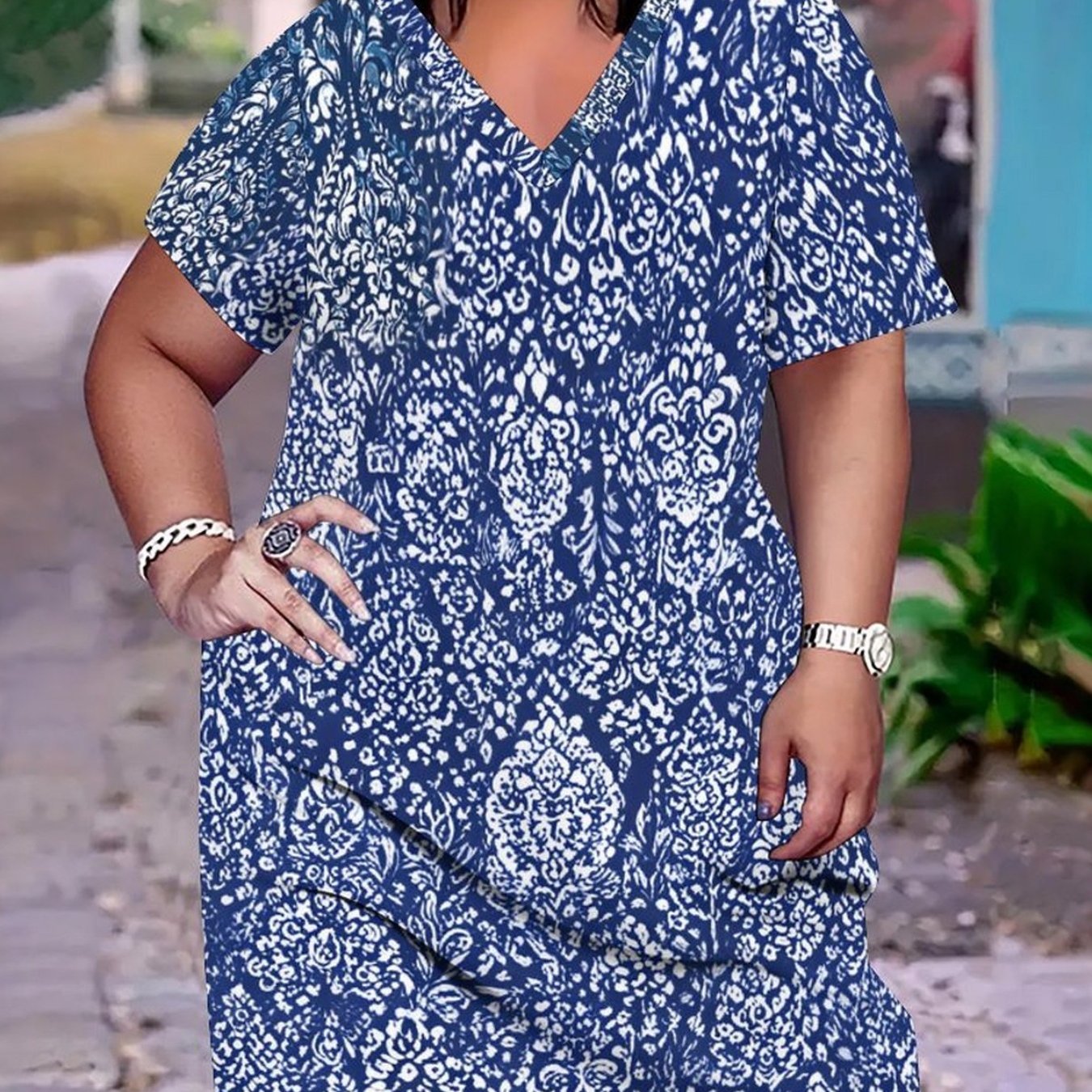 Image of Women's Plus Size Summer Dress With Tank Top Short Sleeve - Short Dress Suitable For, Office & Casual Wear, Machine Washable Opaque Dress (no ), Pattern, For Body Types
