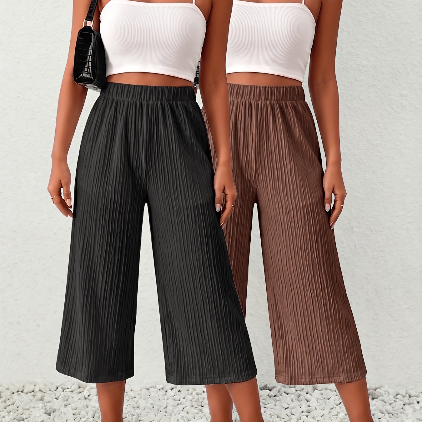 Of Pants, Women's Pants, Summer Women's Elegant And Fashionable Casual Capri Pants, Solid Color Loose And Breathable Casual Trousers, Machine Washable Wide-leg Pants, Top Not Included