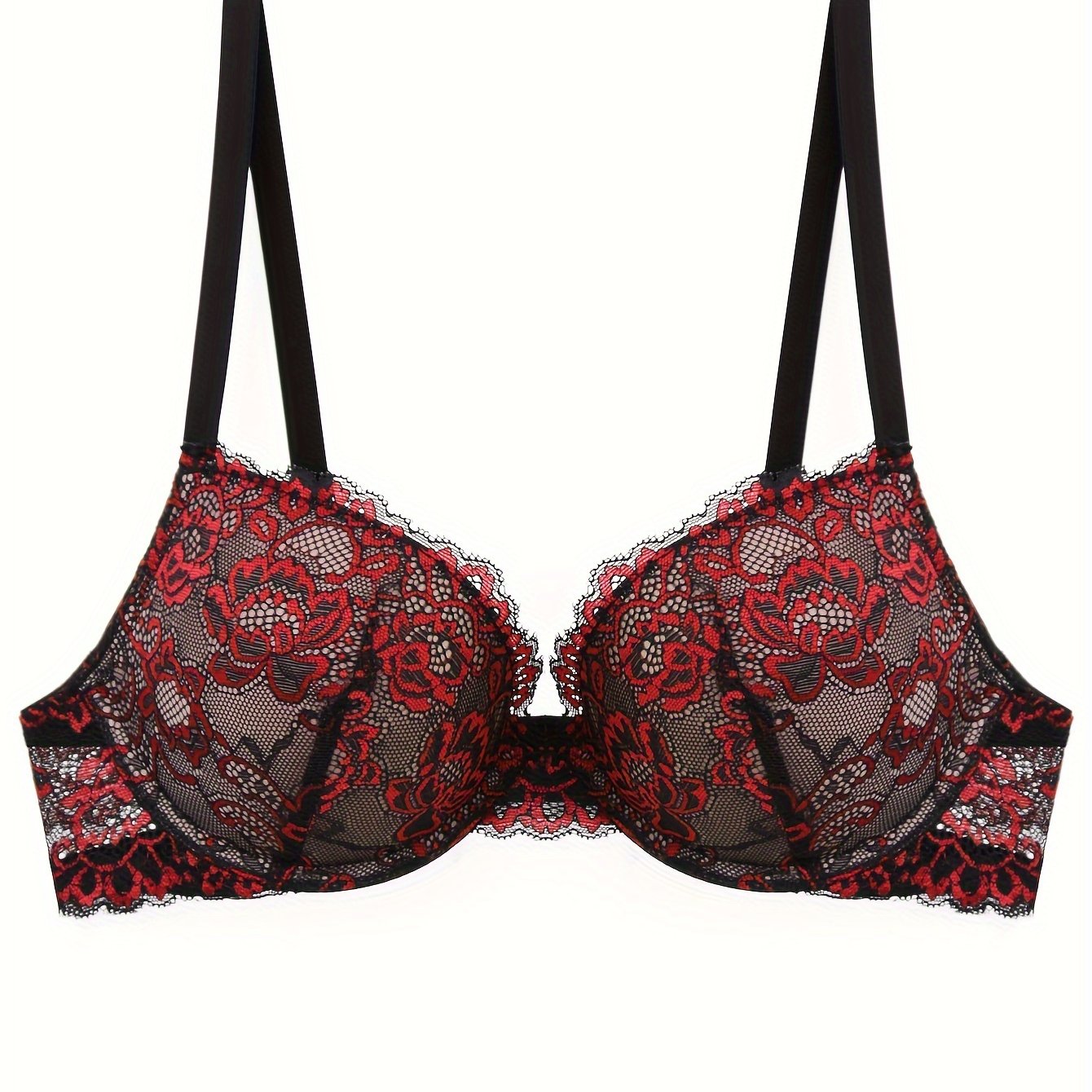 Contrast Lace Thick Cup Push-up Women's Lingerie Bra