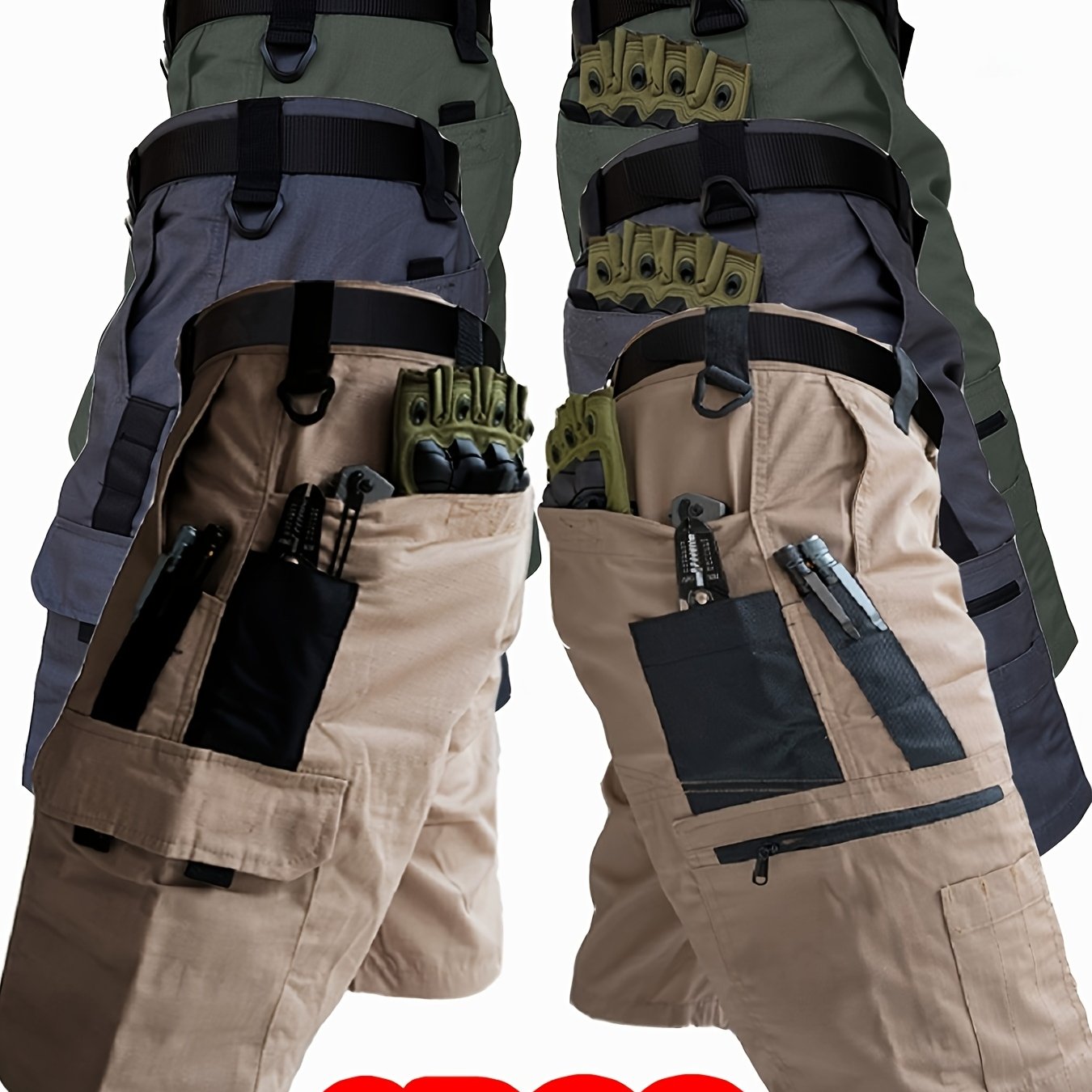 Image of 3pcs Men's Multi-pocket Outdoor Durable Tactical Shorts Summer Multifunctional Cargo Pants Outdoor Cycling Mountaineering Fishing Hiking Men's Shorts