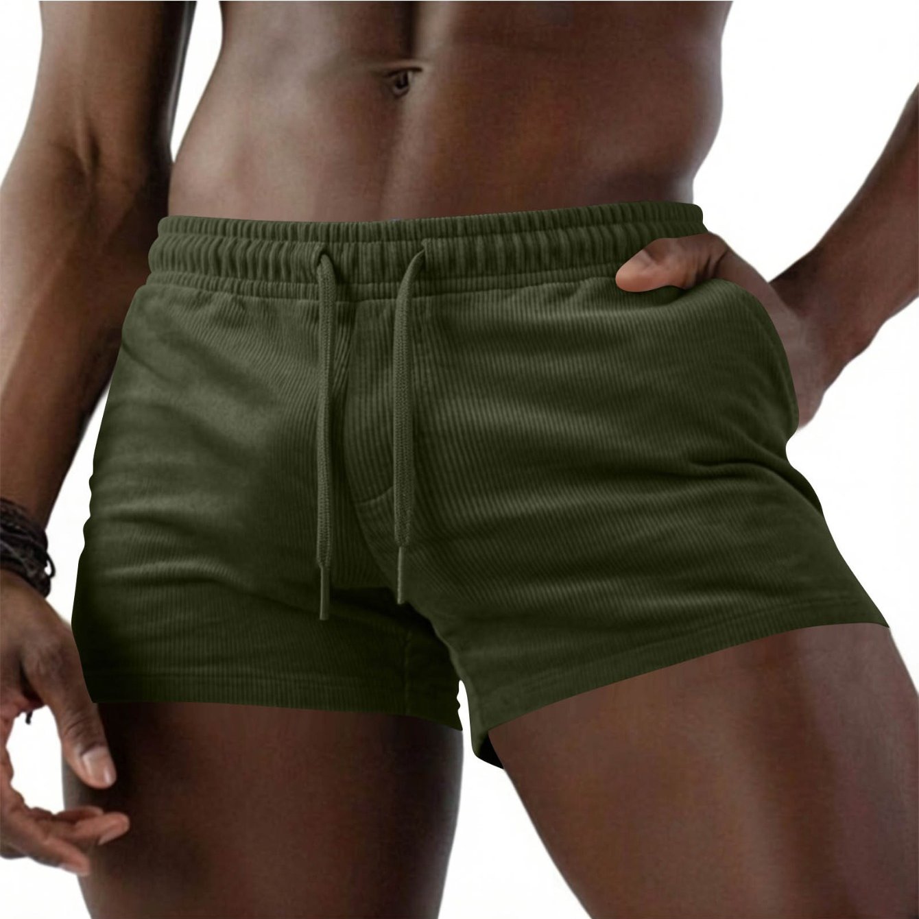 Image of Men's Corduroy Shorts Retro Corduroy Loose-fit Elastic Waist Drawstring Suitable For Gym Shorts, Corduroy Athletic Shorts For Casual Wear & Sports, Summer Corduroy Shorts For (hand Washable)