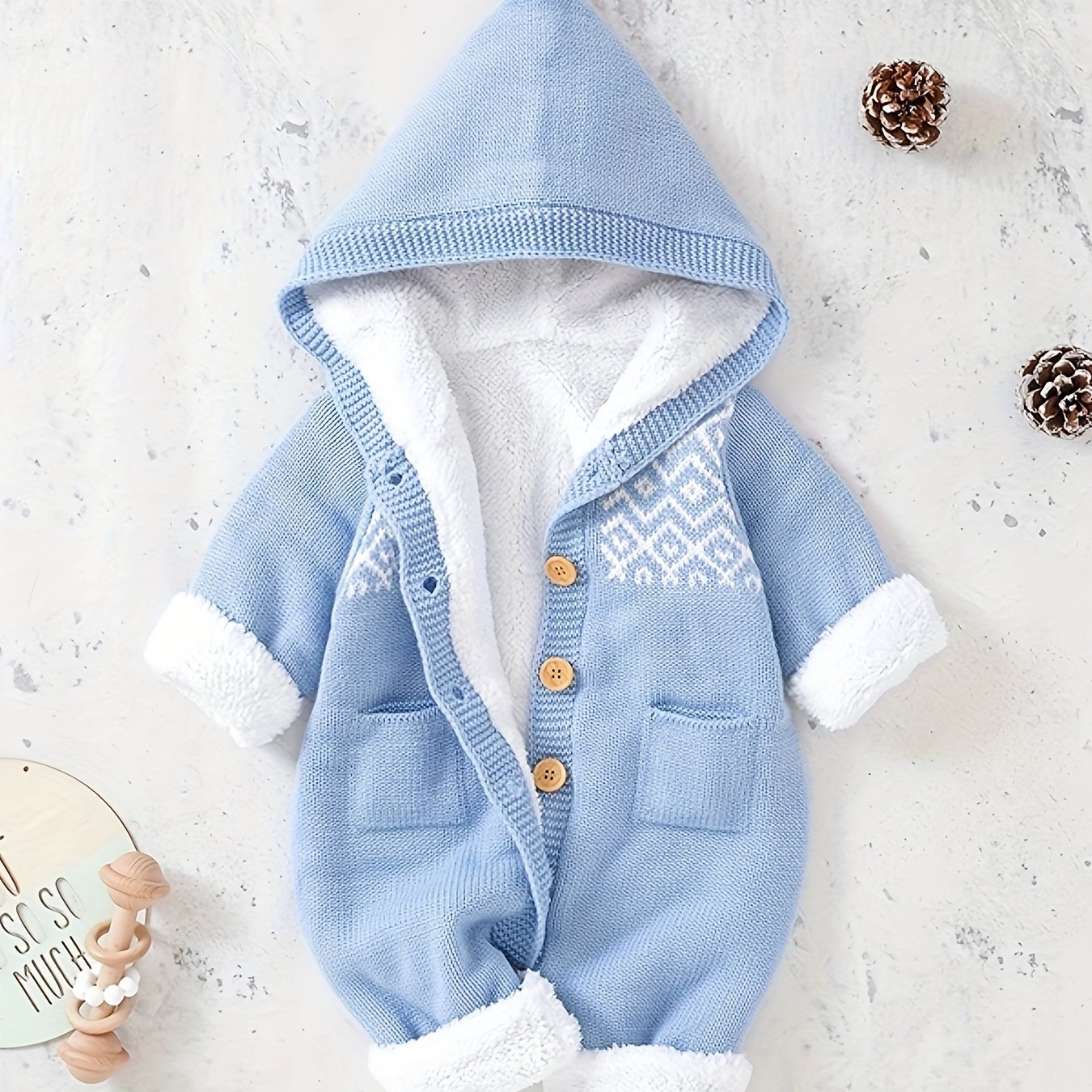 Image of Dovfanny Newborn Baby Jumpsuit - Warm Winter Onesie With Hooded Long Pants, Soft Solid Color Bodysuit For &, Hand Washable Clothing For Newborn Photoshoots & Casual Attire, Perfect For Outdoor