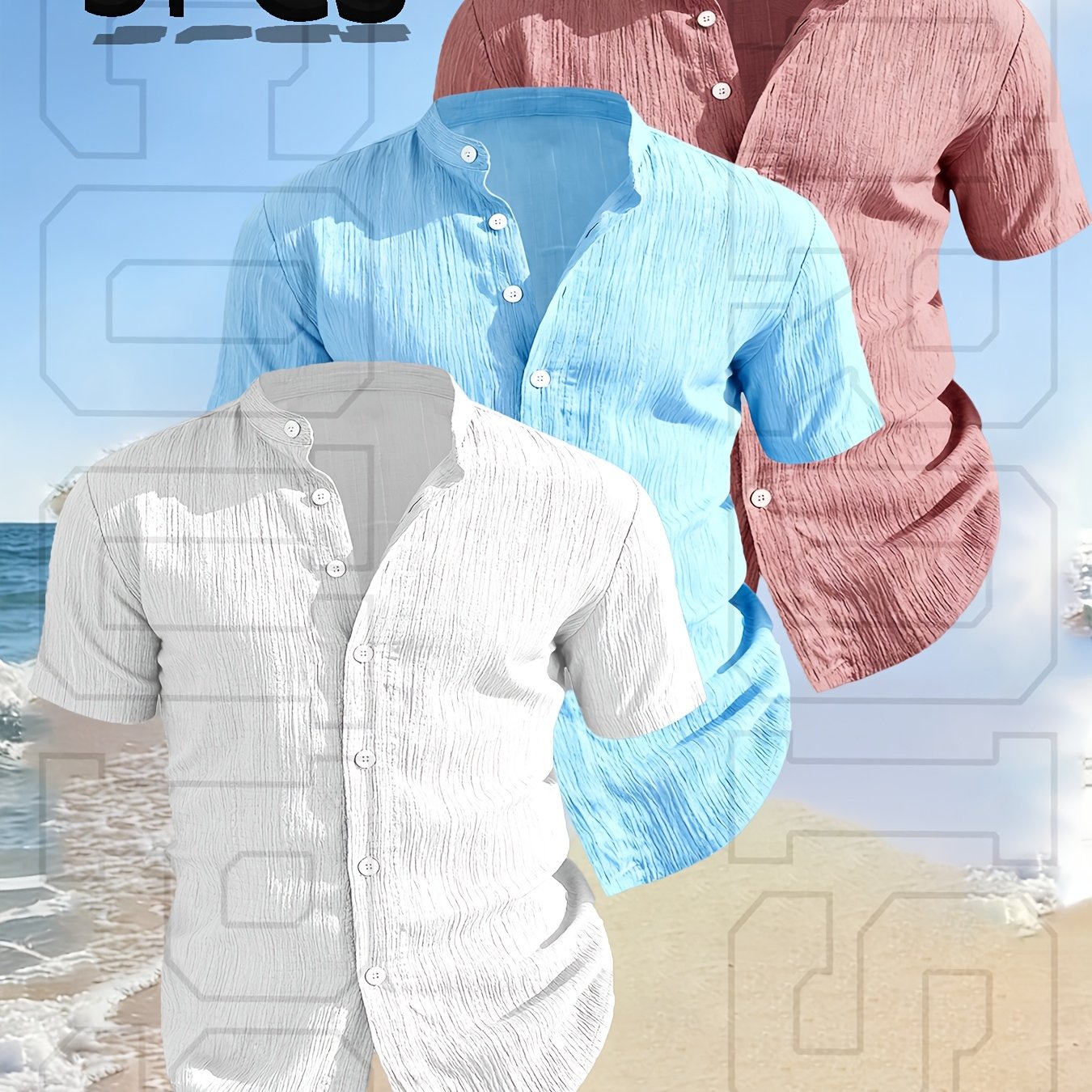 TEMU 3pcs, 2026 Men's Clothing -up Collar Solid Color Shirt - Men's Henley Shirt Spring Quality Men's Short Sleeve Collar Button-up Shirt T-shirt -