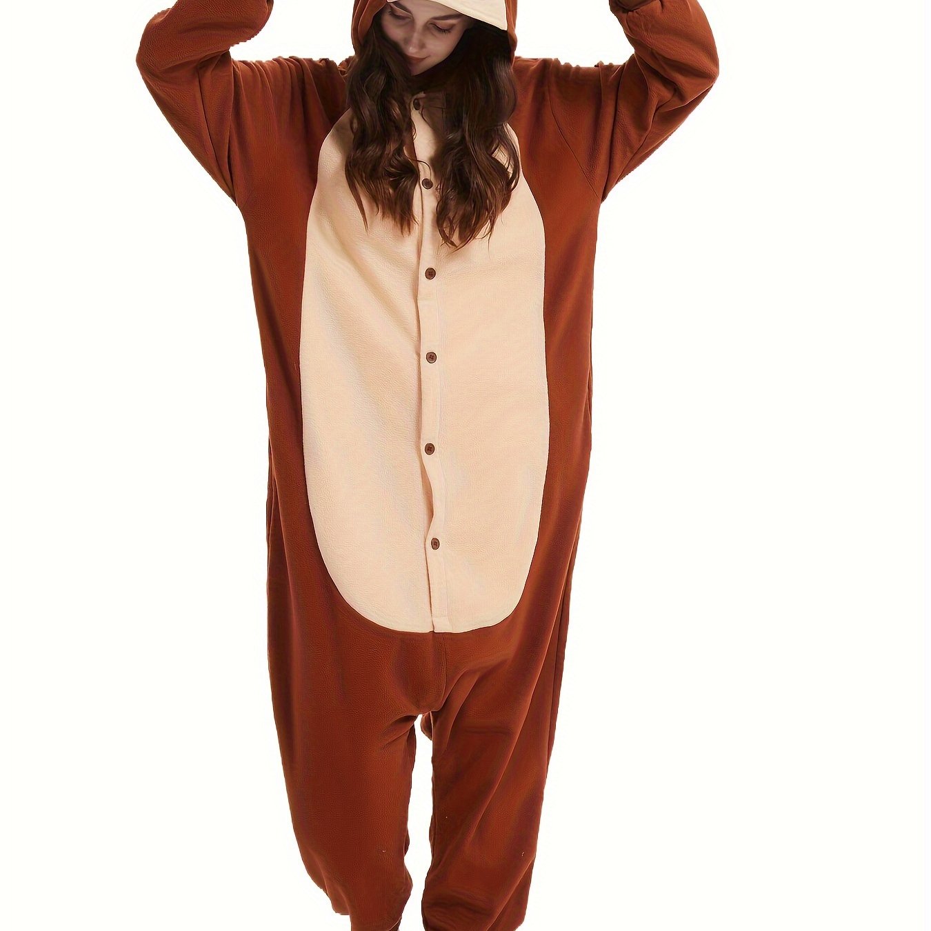 Image of Monkey Adult Autumn And Winter Novelty Animal Jumpsuit Pajamas Women's Masquerade Costume Thickened Cartoon Hooded One-piece Jumpsuit Role Play Costume Gift