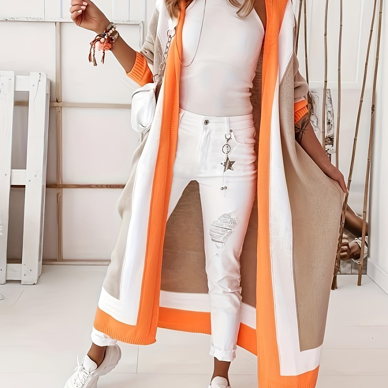 Plus Size Women's Elegant Sweater - Spring, Summer And Autumn -blocking Top, Retro Long-sleeved Outerwear Cardigan