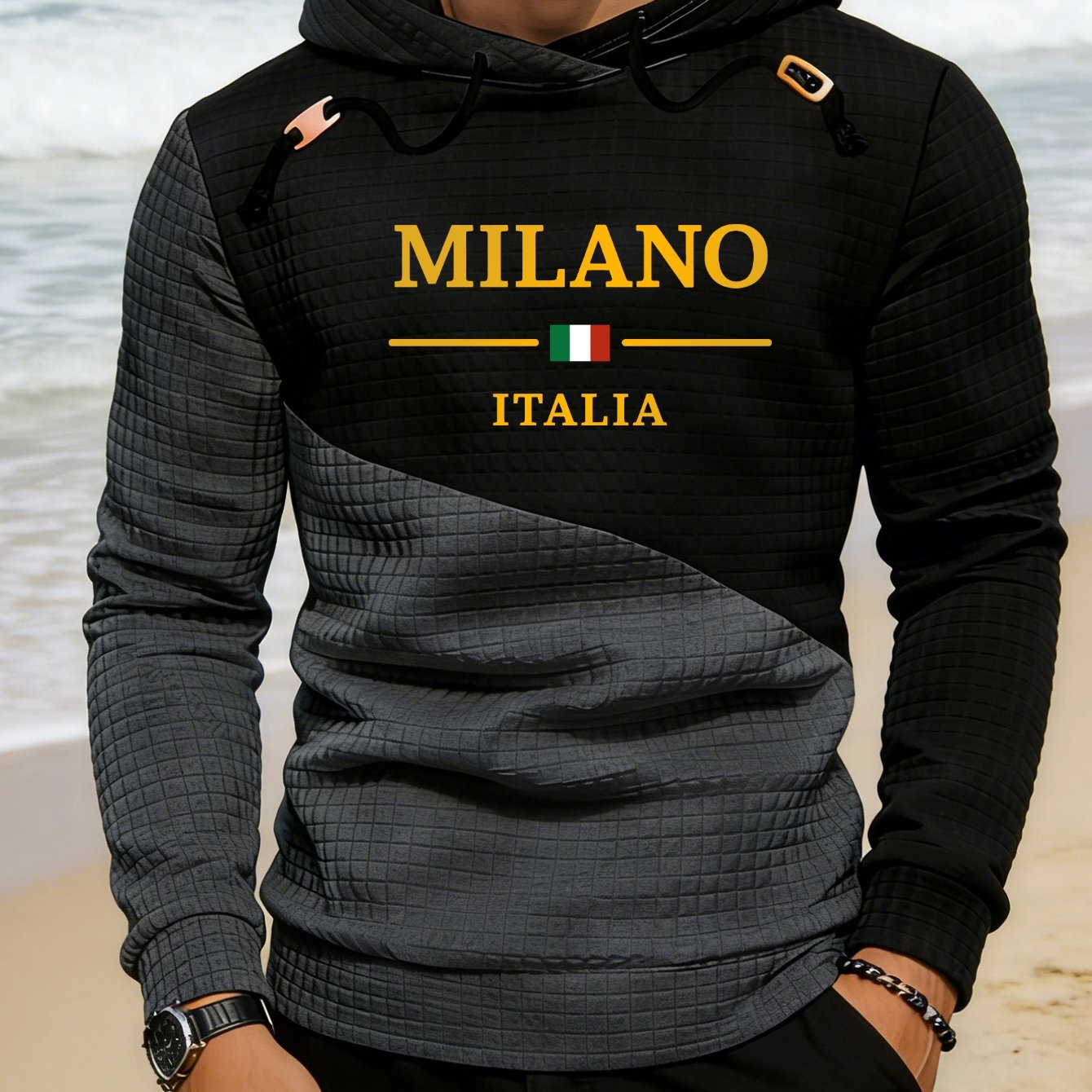 TEMU Italy Letter Print Men's Fashion Hoodie Outdoor Sports Gift For Boyfriend Fashion Sweatshirt Casual Pullover