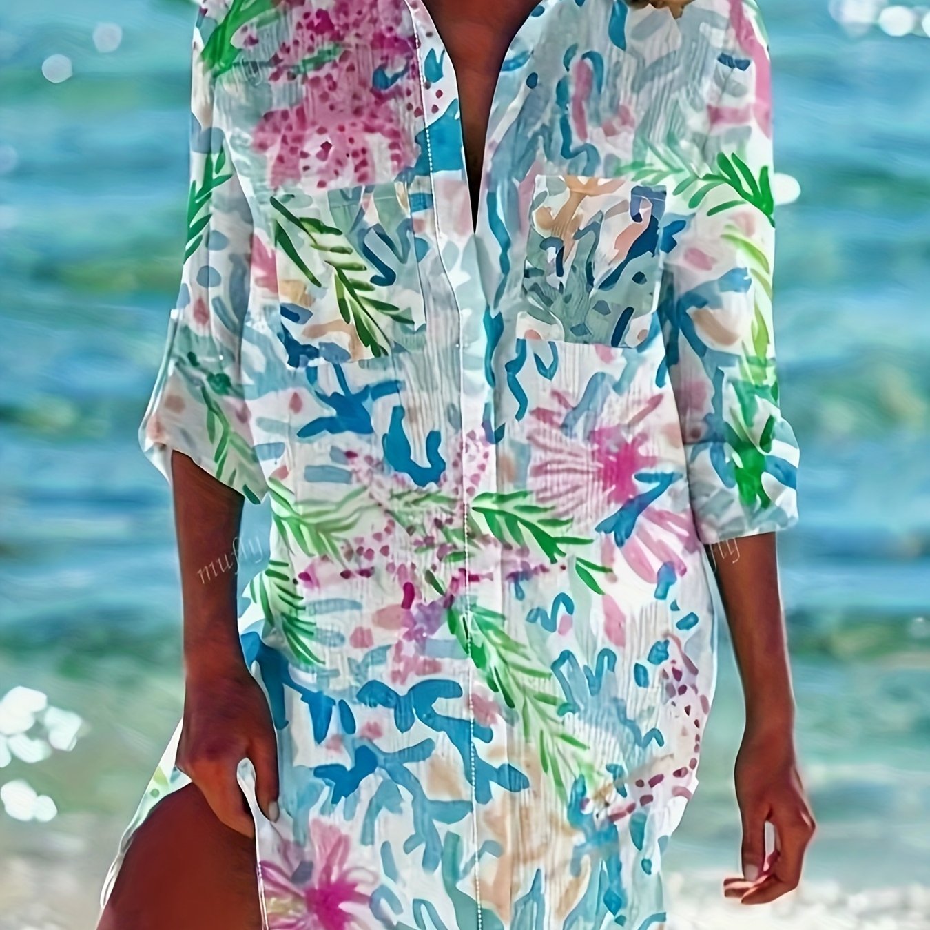 New Arrival Long Sleeve Shirt Women's Printed Vacation Beach Ns702