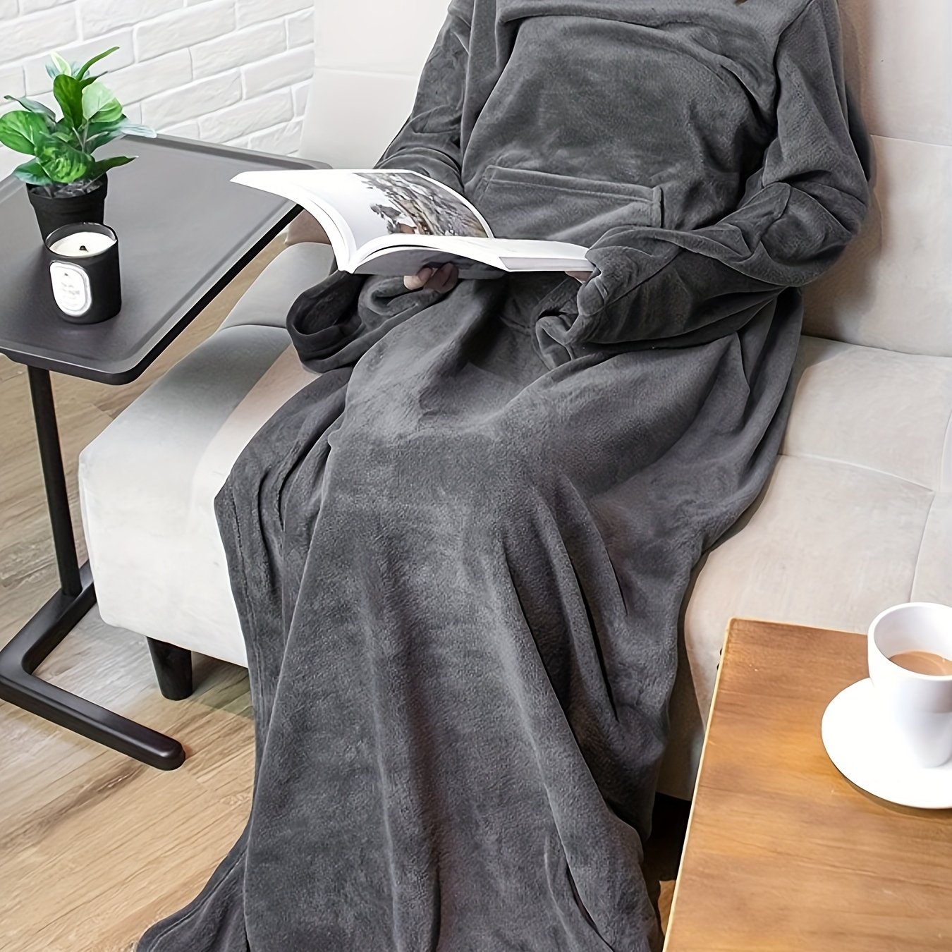 TEMU Adult Women's And Men's Blanket, Soft And Warm Wearable Wrap With Sleeves, A Gift Robe Blanket For Men And Women With Arm Sleeves, Allowing You
