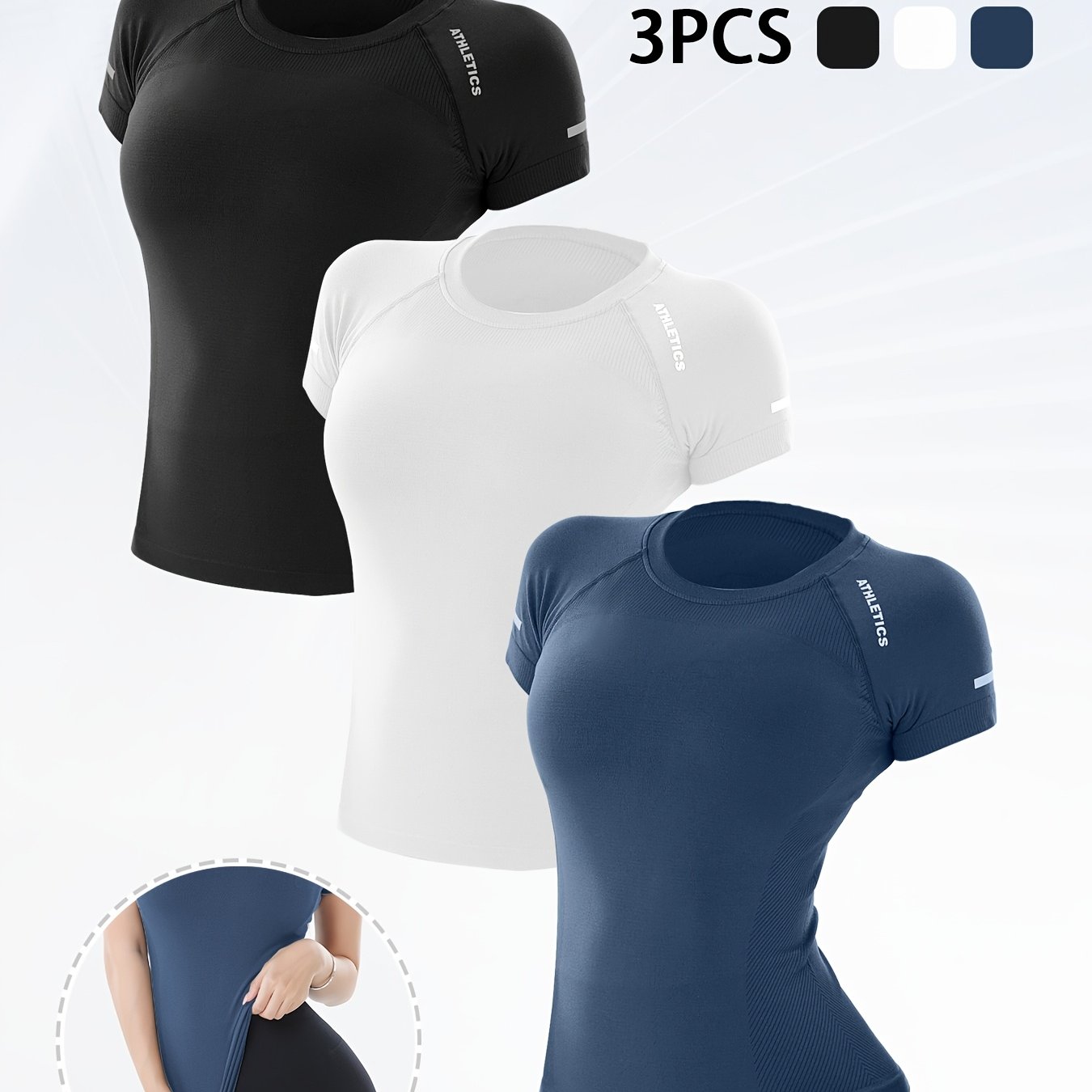 TEMU 3pcs Women's High-elasticity Semi-sheer Nude Color T-shirts - Breathable Round Neck Short Sleeve Yoga Gymnastics Tops For Running, Pilates &