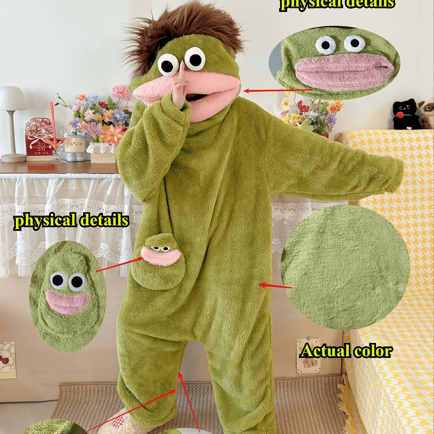 TEMU Parody Jumpsuit Pajamas, Autumn Winter Thickened Flannel Fish Jumpsuit Robe