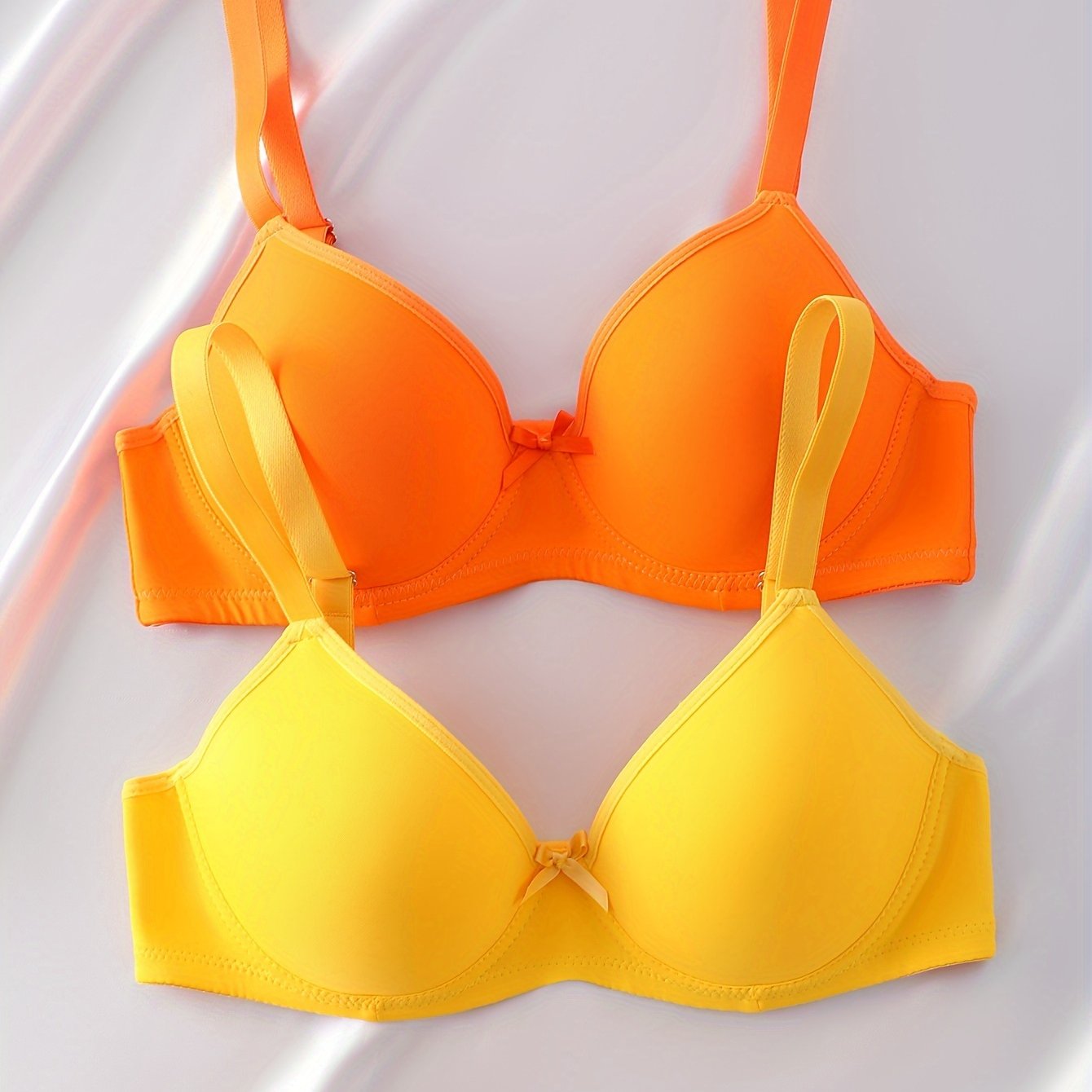 2pcs Bra - Seamless Solid Color Bow Women's Thin Underwire Push-up Bra, Adjustable, Solid Color, Easy, Comfortable, Breathable And Traceless