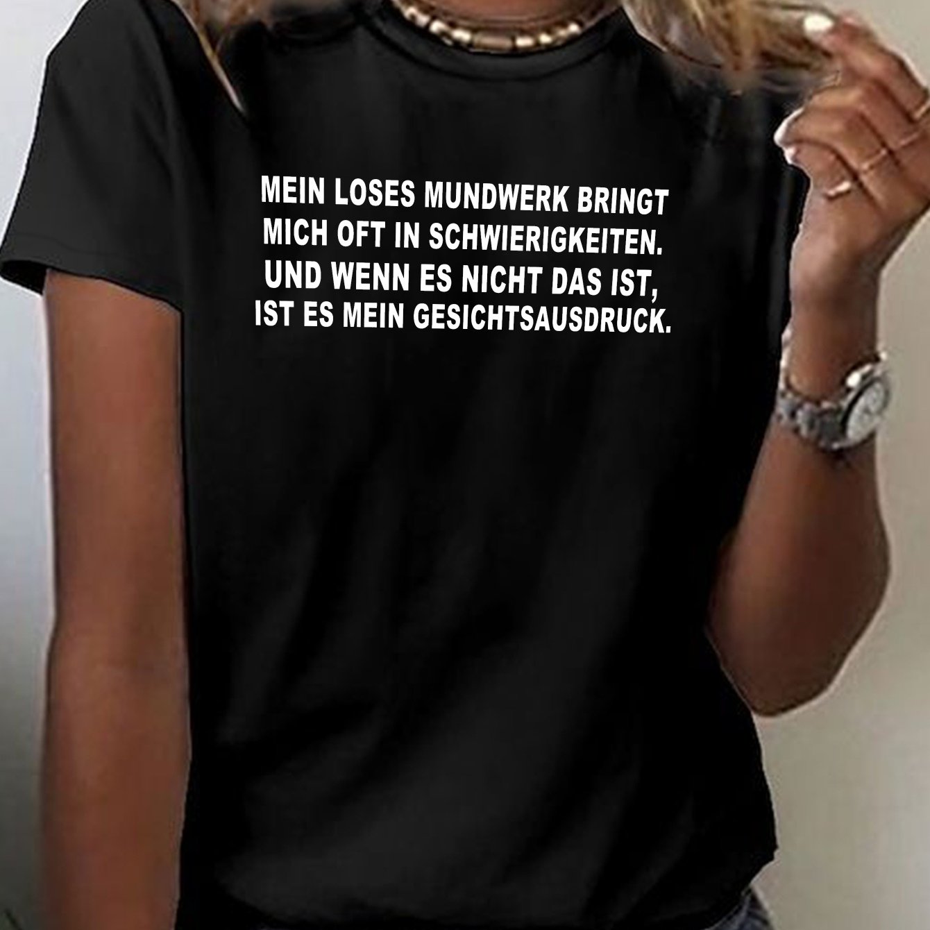 TEMU Lässiges Kurzarm-T-Shirt mit Rundhalsausschnitt und "German for Life" Aufdruck, für Frühling und Sommer, für Damen entworfen