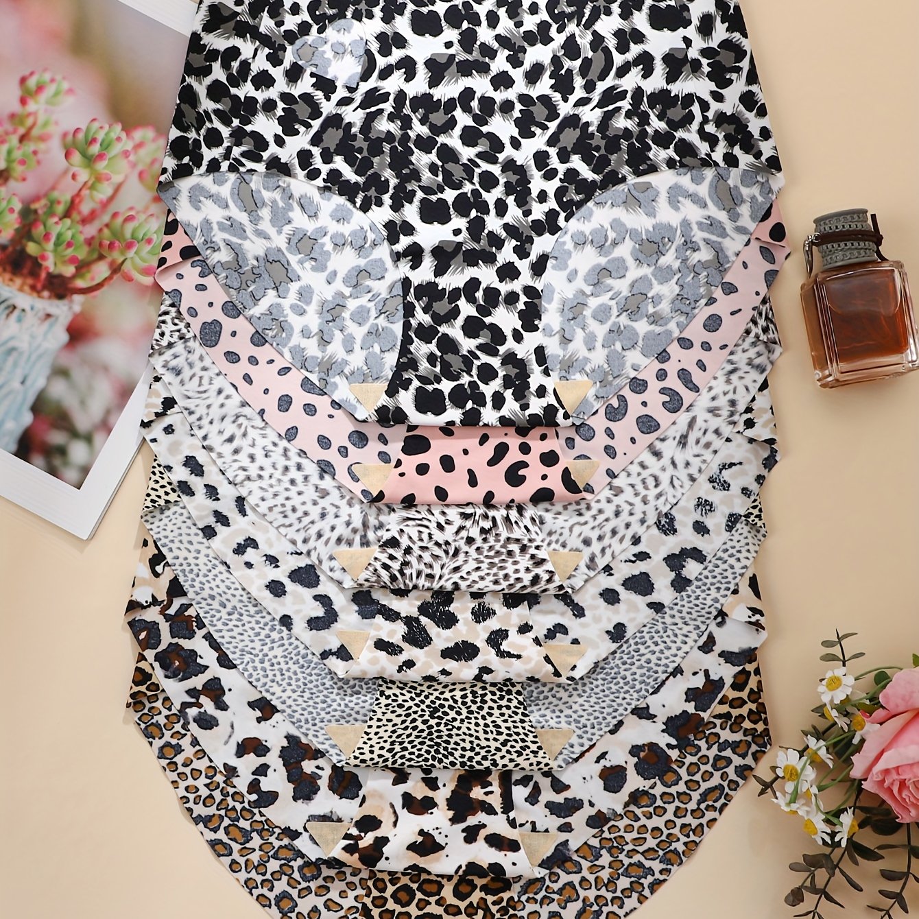 E-shop 7er-Pack Damen Unterwäsche mit Leopardenmuster, bequeme, nahtlose Damen Dreieckslätzchen mit Lifting-Bund, Wellenspitzenspitze, Sport Fitness