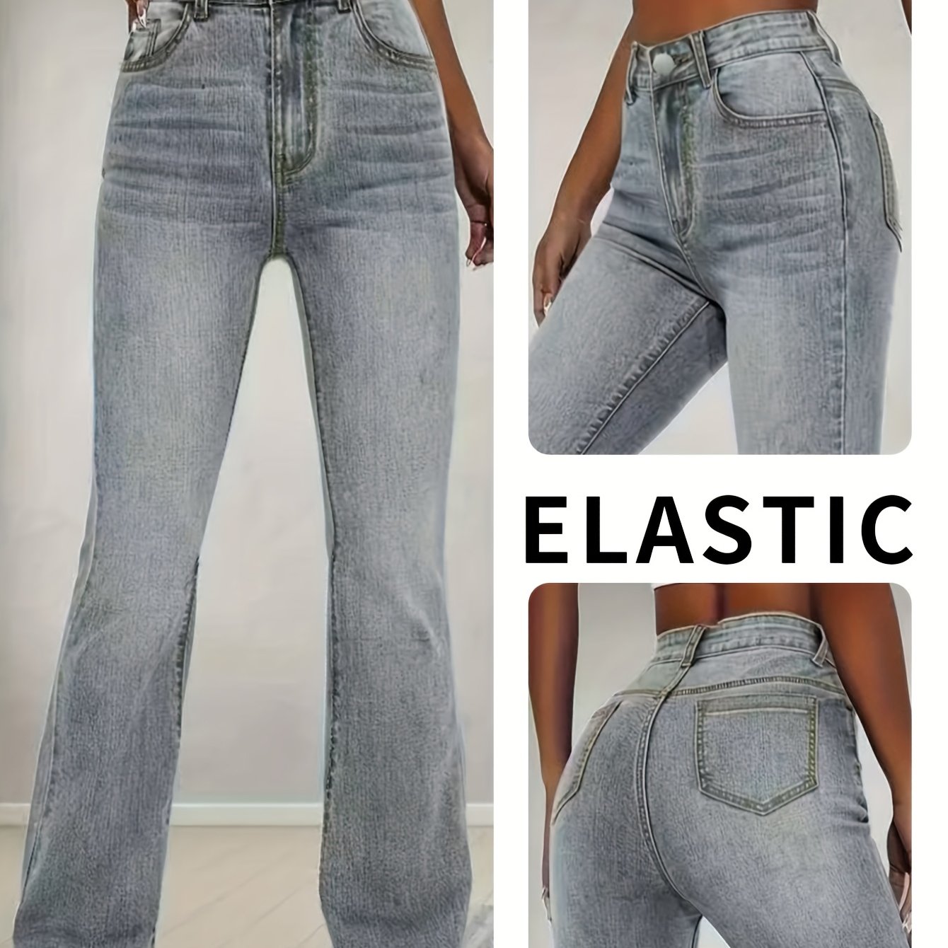 Image of High-elasticity Skinny Jeans - Stretch Denim Pants With Washed Texture, Slim- Leg For Wear, Casual & Dressy Outfits, Machine Washable Solid Color (no Bulk/no )