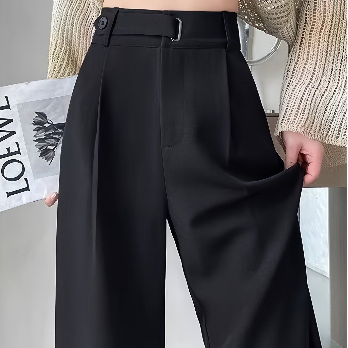 TEMU 2026 New -end Women's Suit Pants, High-waist, Draped Straight-leg, Slim Fit, Wide-leg Trousers, Belt-free, Essential Versatile Workwear For