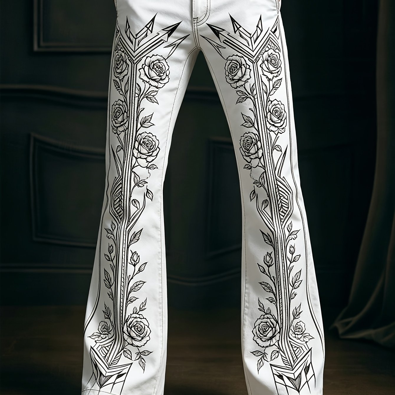 Image of New Arrival Men's Flared Dress Pants For Outdoor Street Outfits Full Base Arrow American Workwear Print Comfortable Clean Fashion Versatile Design Sense Long Casual Trousers