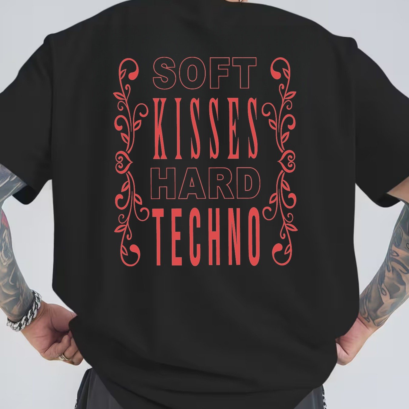 TEMU Casual Short-sleeve T-shirt For Men Featuring A Streetwear Style With A And Hard Techno Print