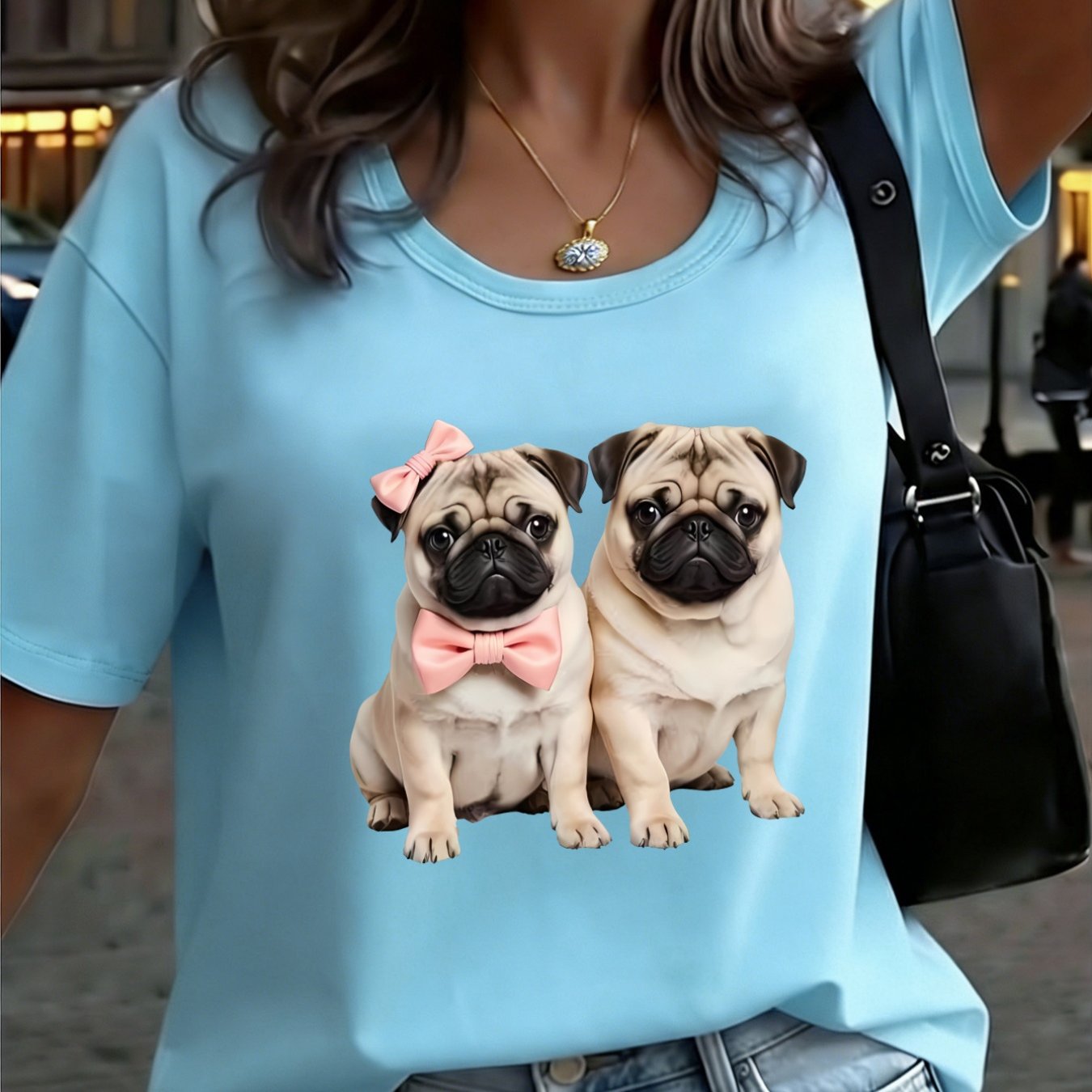 TEMU Adorable Pug Dog Print, Full Of Charm. Stylish Casual Round-neck Short-sleeve T-shirt For Women With Unique Patterns, Perfect For Sporty And