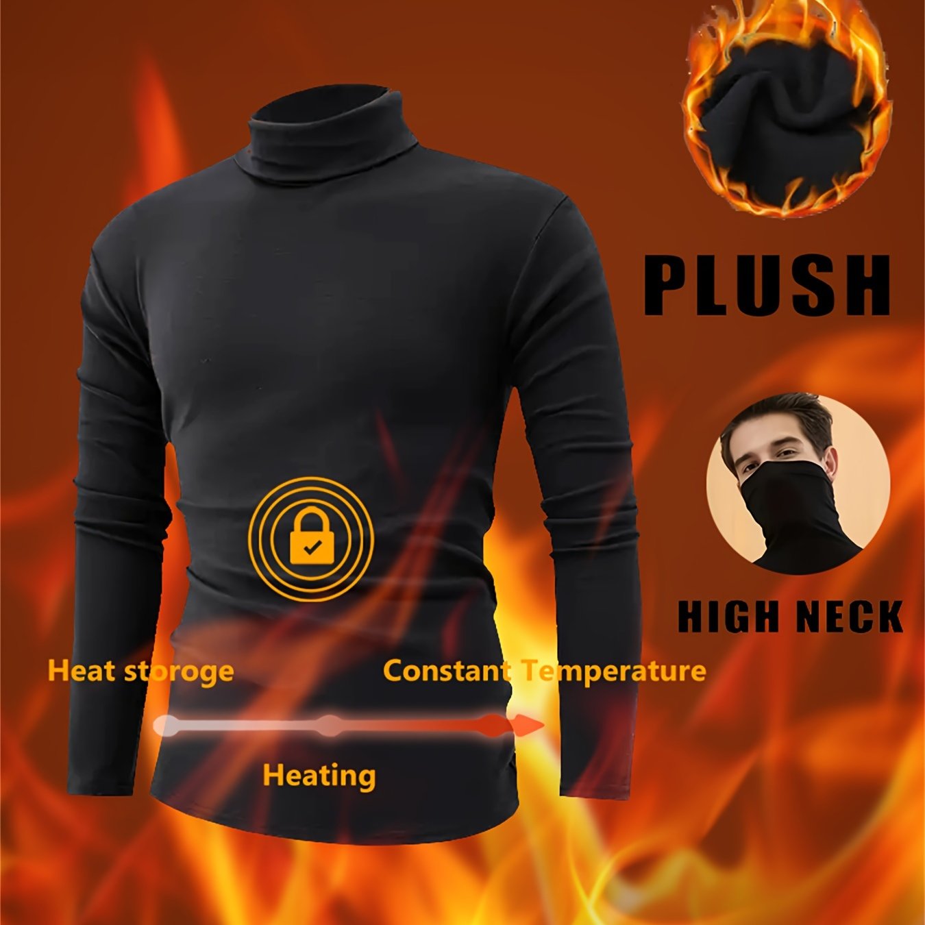 TEMU Autumn/winter High-neck Fitted -lined Long-sleeve Top, Suitable For Autumn/winter Sports, Fitness, And Skiing