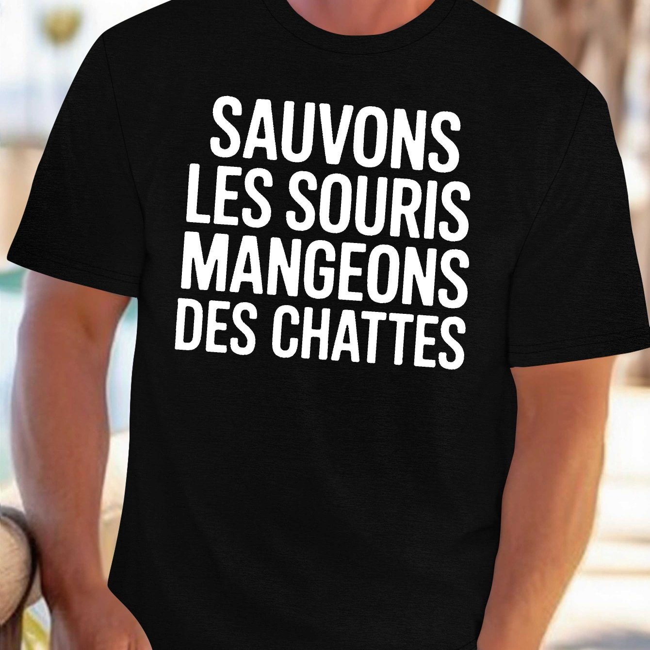 TEMU T-Shirt Homme "Sauvez les Souris, " - Manches Courtes Col Rond, Tee-Shirt d'Été Idéal pour Fêtes à Thème et Tenue Décontractée, Vêtement