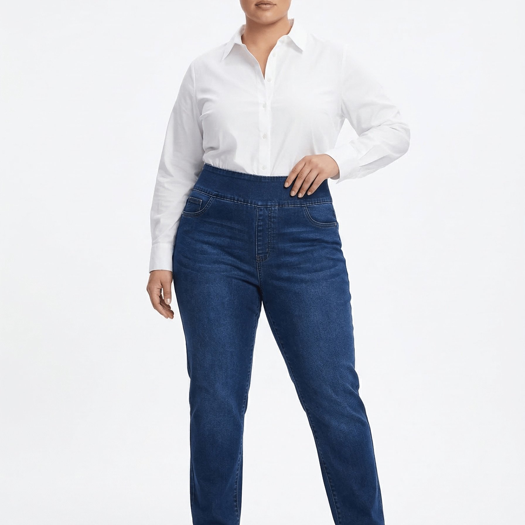 TEMU Plus Size, Plus Size High Waist Straight Leg Jeans For Women, Stretchy Denim Pants With Pockets, Fit Trousers