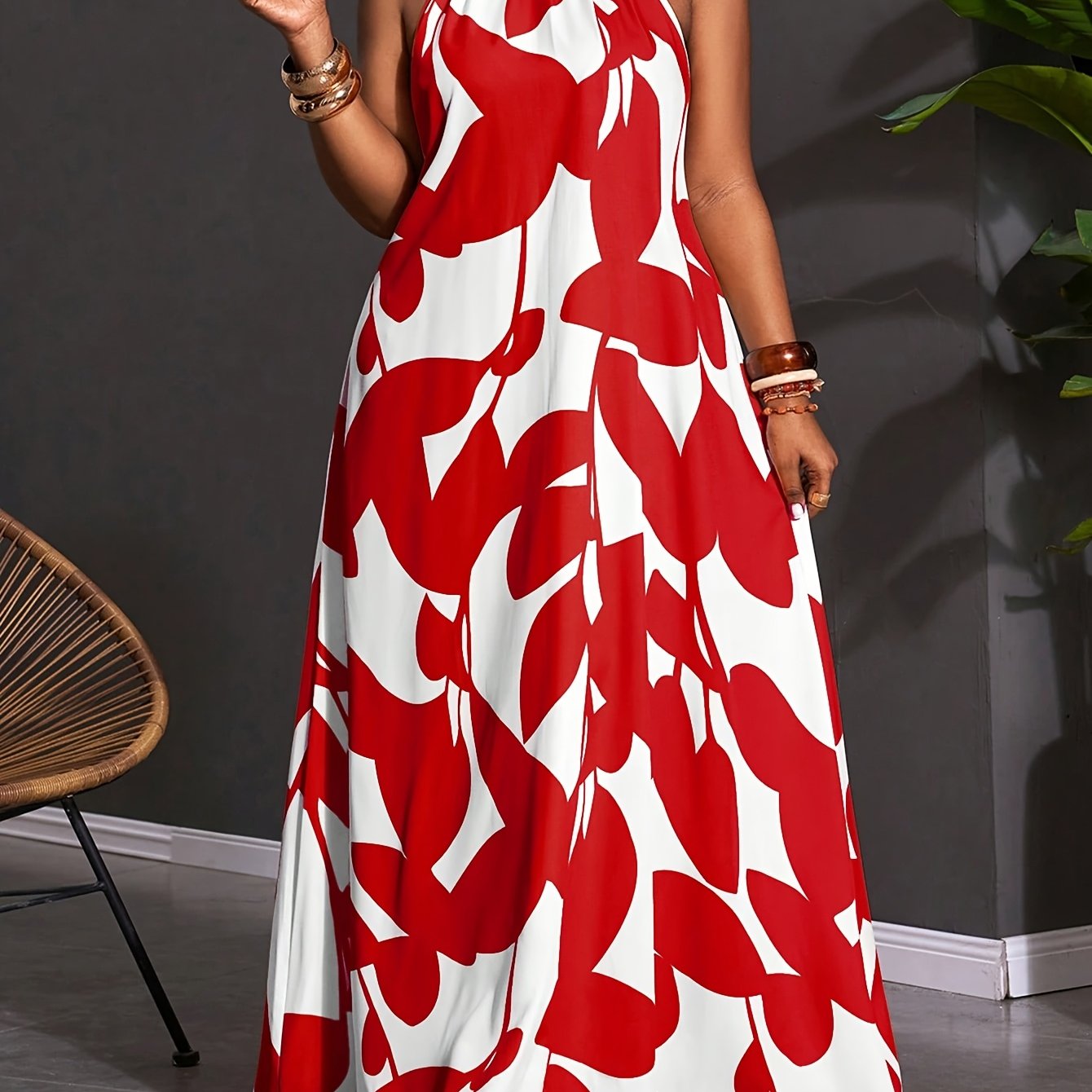 TEMU Plus Size - Plus Size - Plus Size Women's Spring And Summer Loose Casual Printed Sleeveless A-line Dress French Waist Belt Bow And Covering Meat