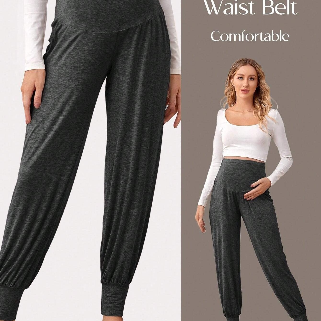 TEMU High-waist Maternity Joggers - Comfortable Stretchy Pregnancy Pants, Solid Color, Full-length, Casual Wear & Activewear, Maternity Clothe