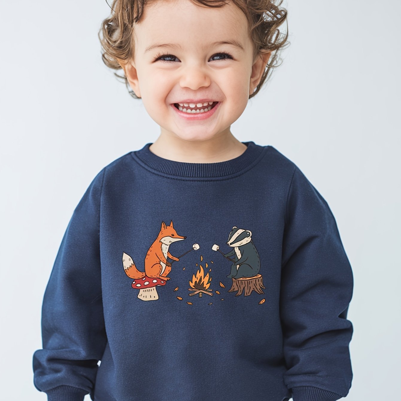 Image of Autumn/winter Boys' And Girls' Cartoon Sweatshirt With " Bbq" Pattern, Soft And Comfortable Pullover Style, Essential For Outdoor Gatherings, Perfect Gift For Babies