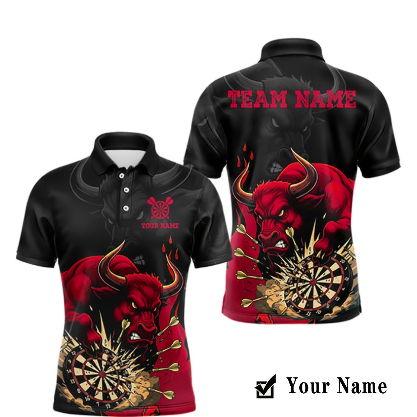 TEMU Custom Men's Shirt With Red And Head Pattern, Printed With Name And Team Name, Suitable For Team Activities And Competitions, Personalized And