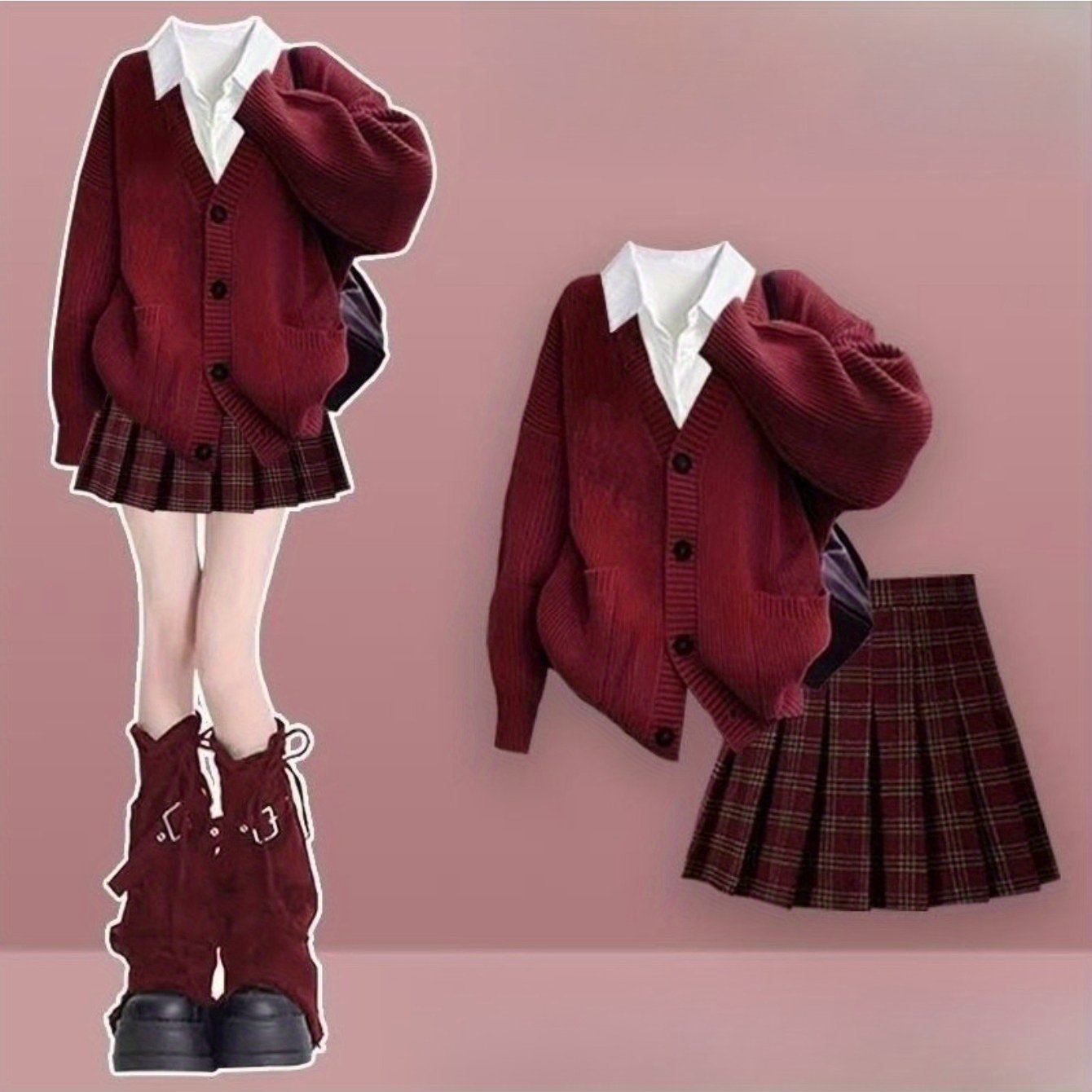 TEMU 秋冬セット お正月限定 最新ファッション セーターシャツ プリーツスカート