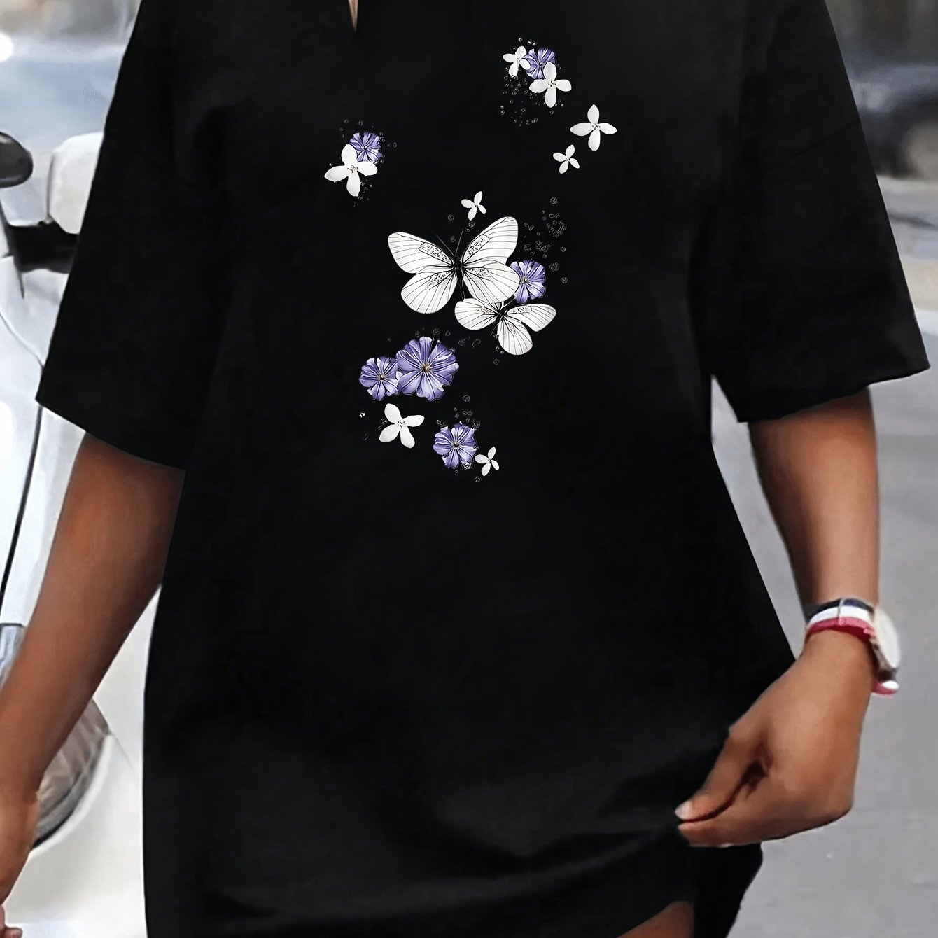 TEMU Plus Size, Women's Plus Size Loose Fit Printed Short Sleeve T-shirt, Round Neck Drop Shoulder Sleeve Casual Versatile Top