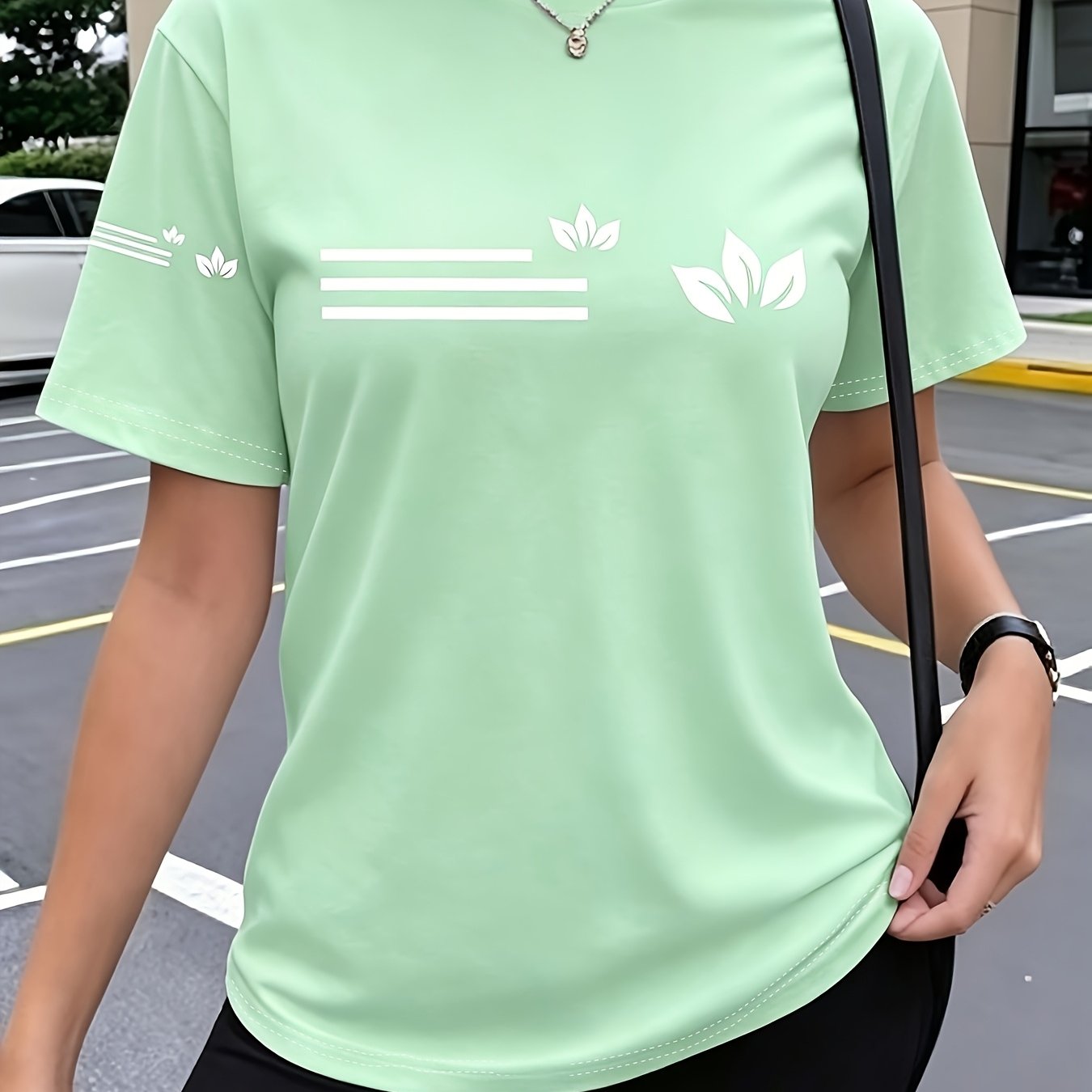 TEMU - Petal Pattern Striped Print, New Y2k Style, Single-sleeve Printed Women's Sportswear, Summer Elegant Comfortable Breathable Crew Neck Short
