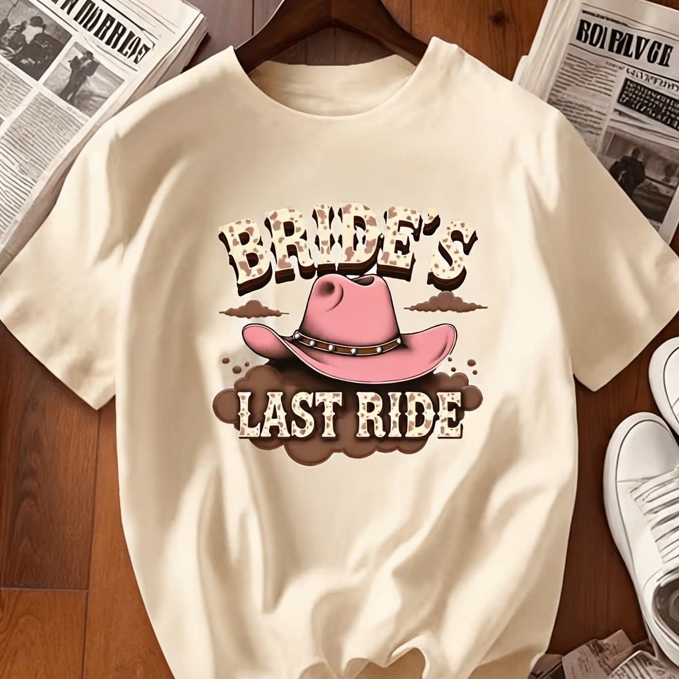 TEMU Camiseta para Mujer "El Último de " - Diseño de Novia con Sombrero de Vaquero, Manga Corta y Cuello , Ideal para , Despedidas de Soltera y