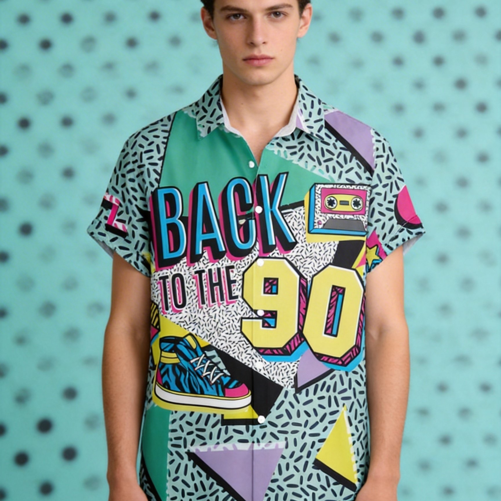 Image of Back To The 90's Retro Pattern 3d Print Men's Shirt Casual -hop Street Hawaiian Shirt