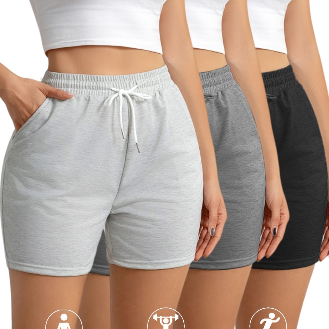 TEMU 3pcs Sports Shorts With Drawstring Pockets For Women, Suitable For Running, Training, Fitness, And Outdoor Beach Wear, Summer Outfits For Women