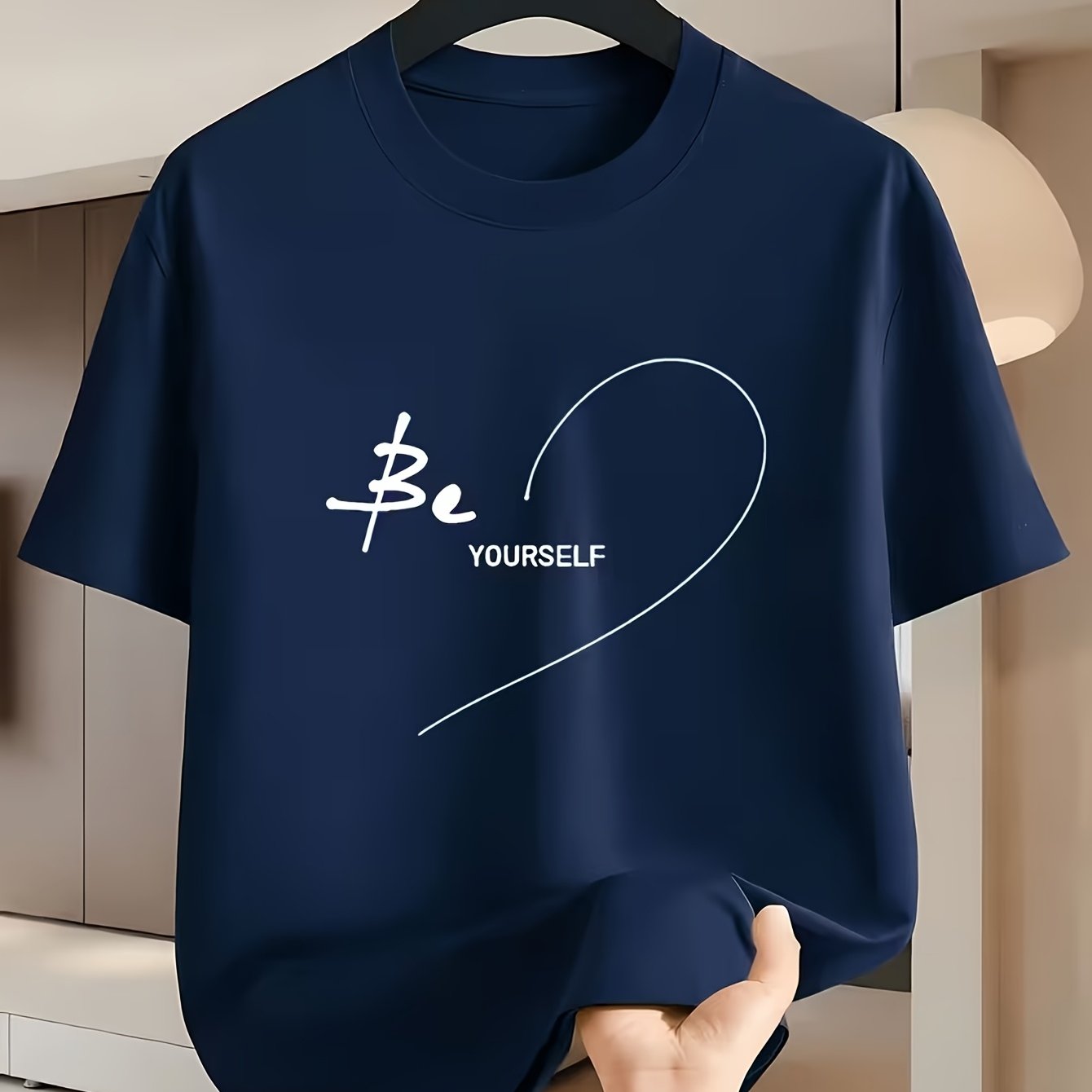 TEMU Men's Casual T-shirt, "" Handwritten Style With Design, Exudes Relaxed Vibe, Effortlessly Showcases , Regular Fit, Everyday Versatile