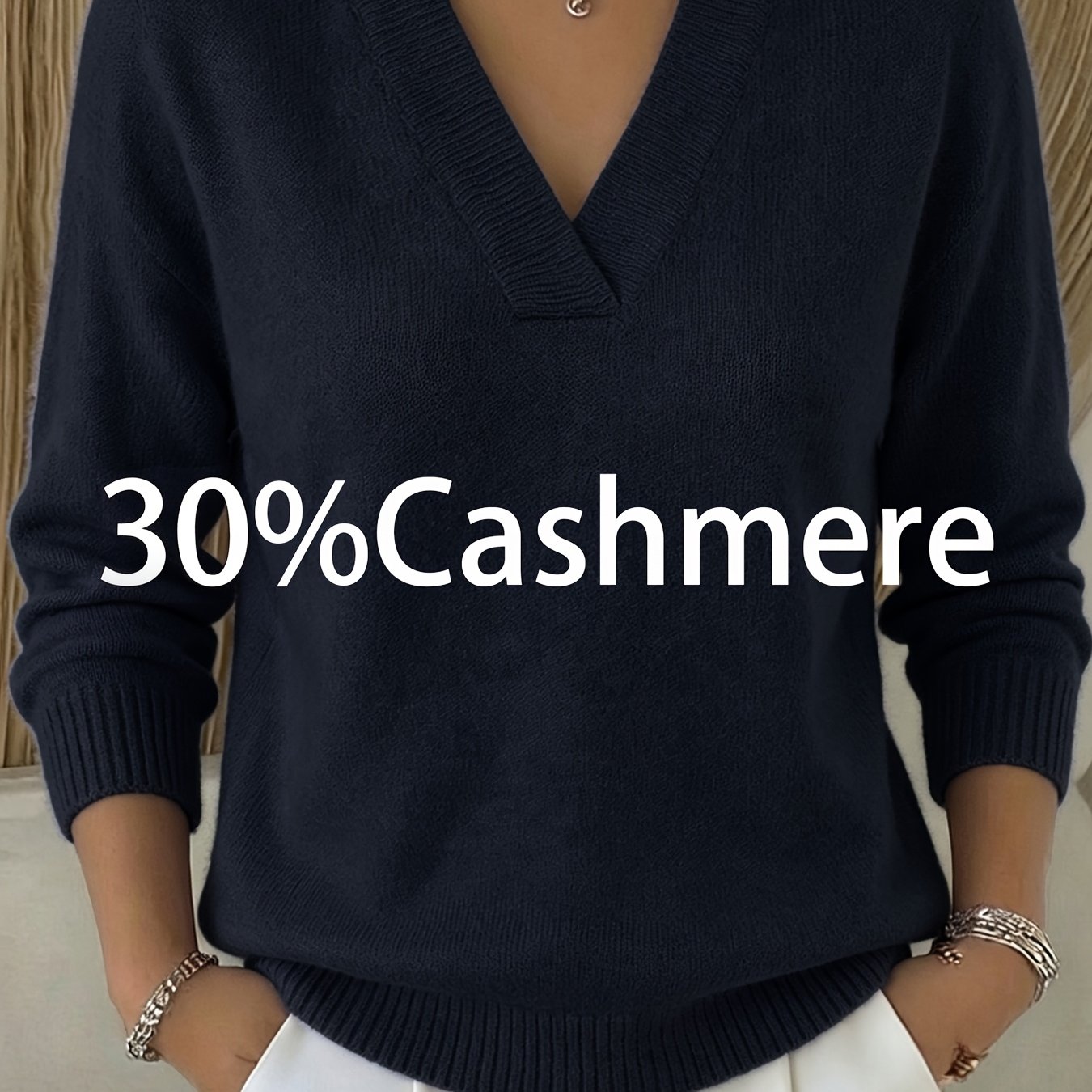 TEMU Pull Femme Col V Manches Longues, T-Shirt et Confortable Texture Peluche Douce pour , Haut Style Uni, Tenue de Tous Style Français Mode