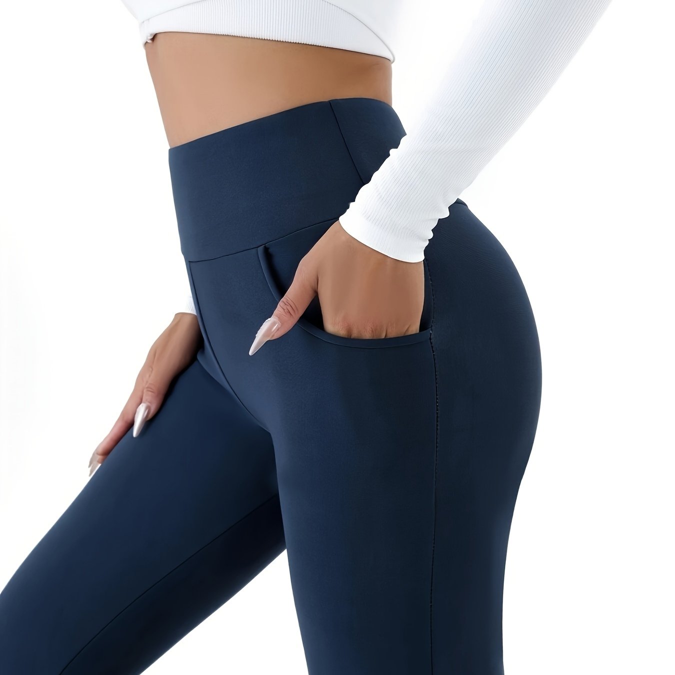 Women's High Waisted Lined Leggings With Pockets - Warm, Stretchy Rayon Casual Pants For Fall And Winter With Elastic Waistband, Winter Leggings | Cozy | Fleece Lined