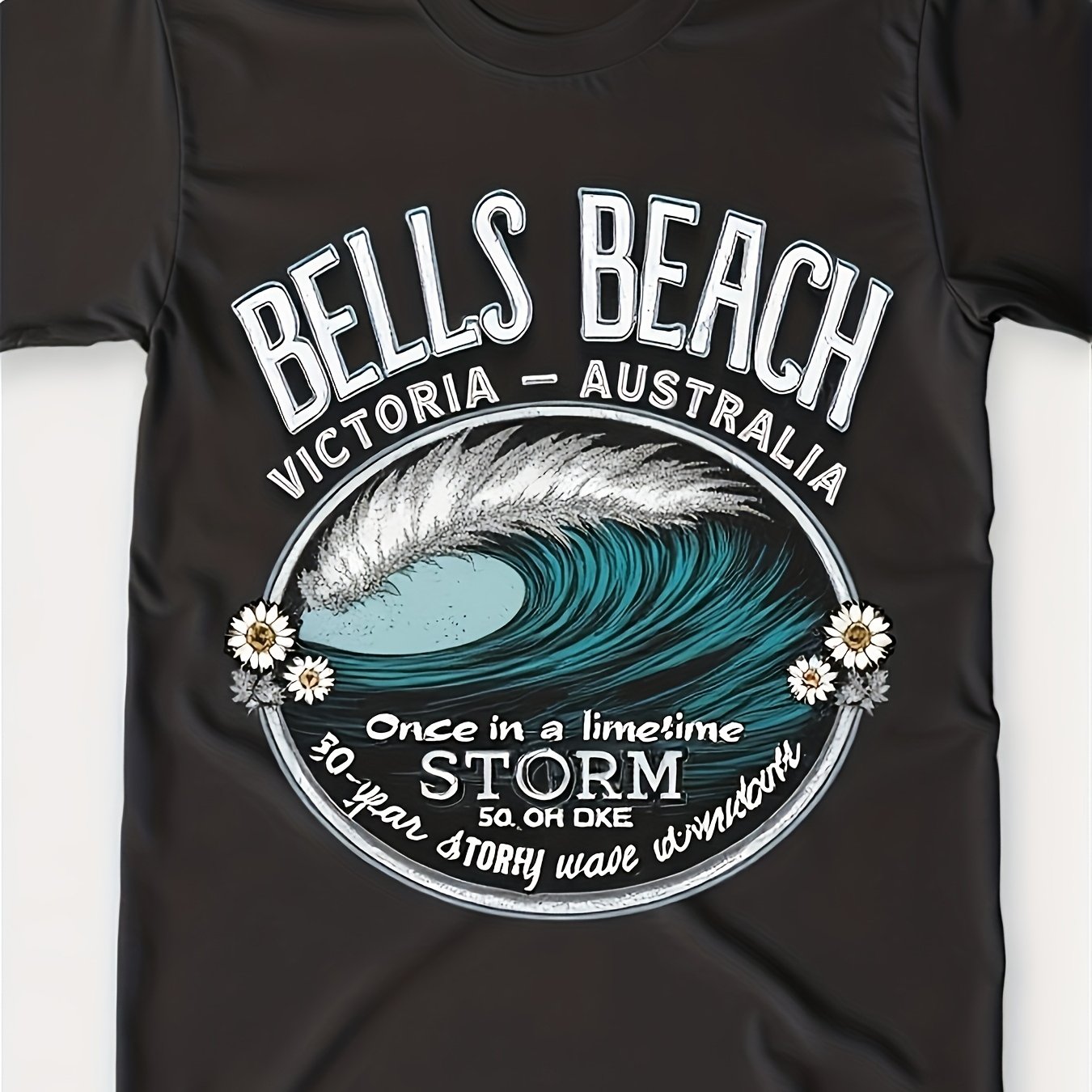 TEMU Men's Heavyweight Sm 100% Vintage Surf T-shirt With Australia Surf Print (wave & Surfboard Designs) Loose Fit Shosame Style For Men And Women