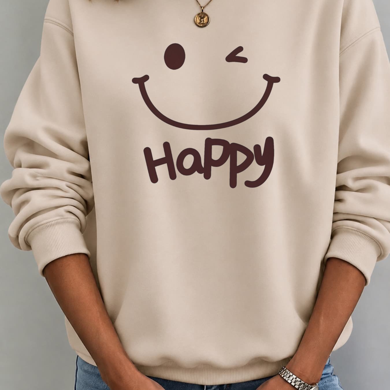 Autumn Winter New Fuzzy Hoodie For Women Loose Fit Long Sleeve Smile Face Casual Pullover Sweatshirt