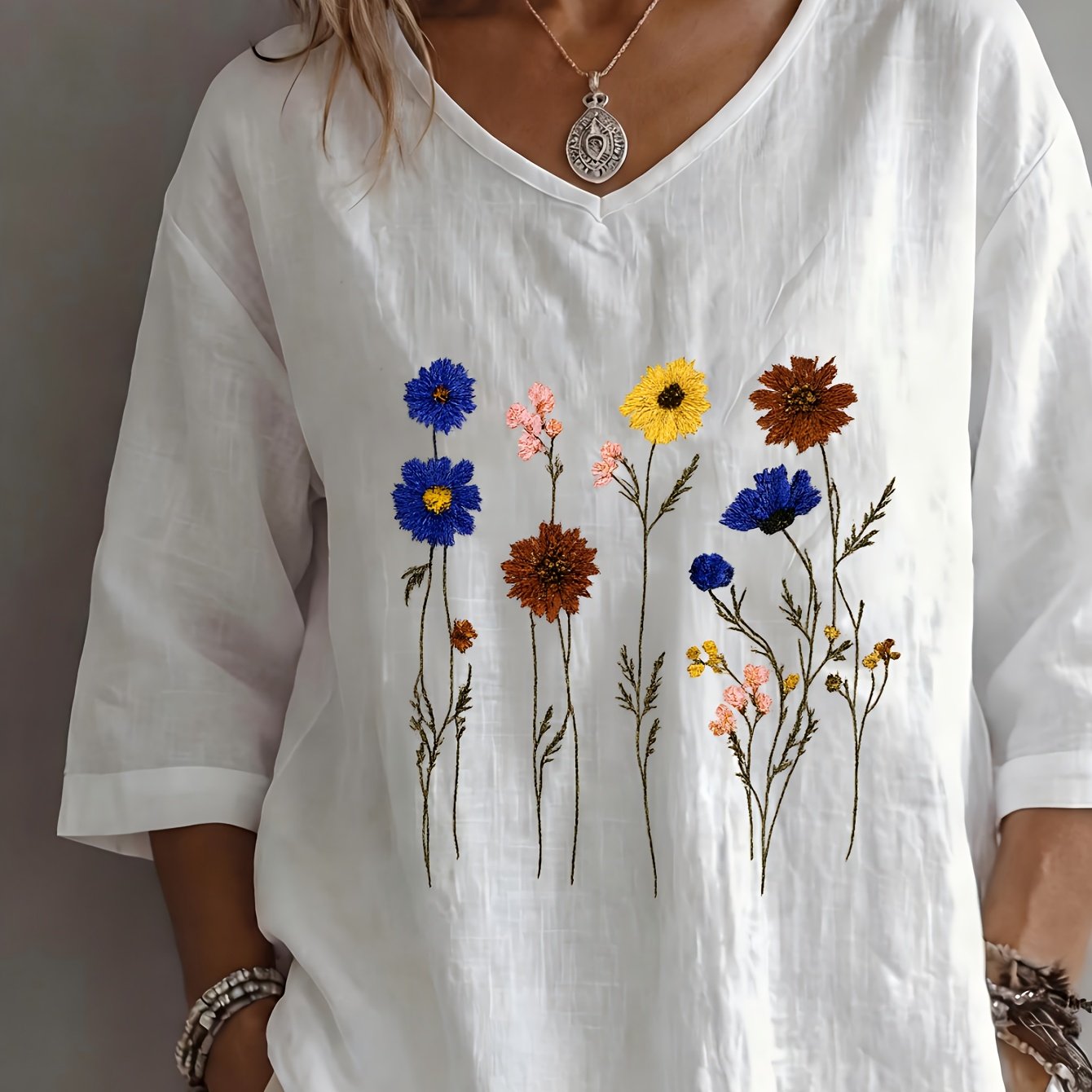 TEMU Women's Versatile Top, And Summer Style, Loose-fitting, Artistic Retro Printed Lightweight Short-sleeve T-shirt