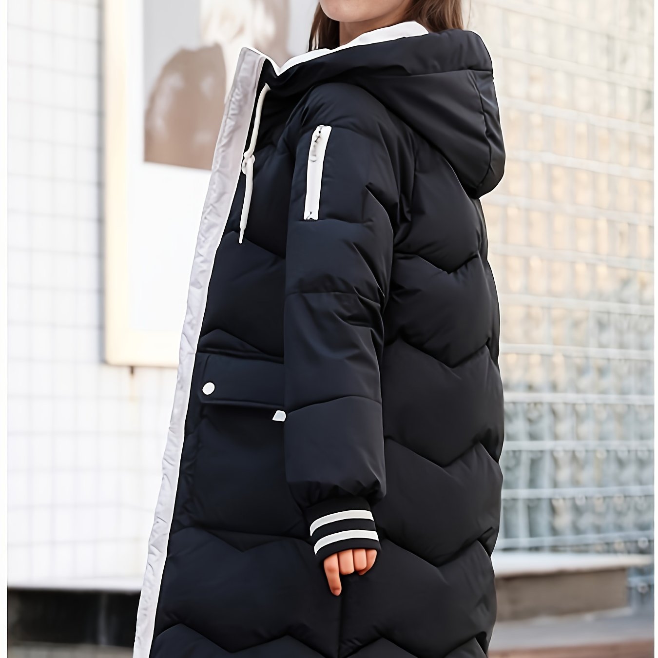 A Stylish And Casual Mid-length Loose Trench Coat With A Hood, Thickened For , Perfect For Autumn And Winter