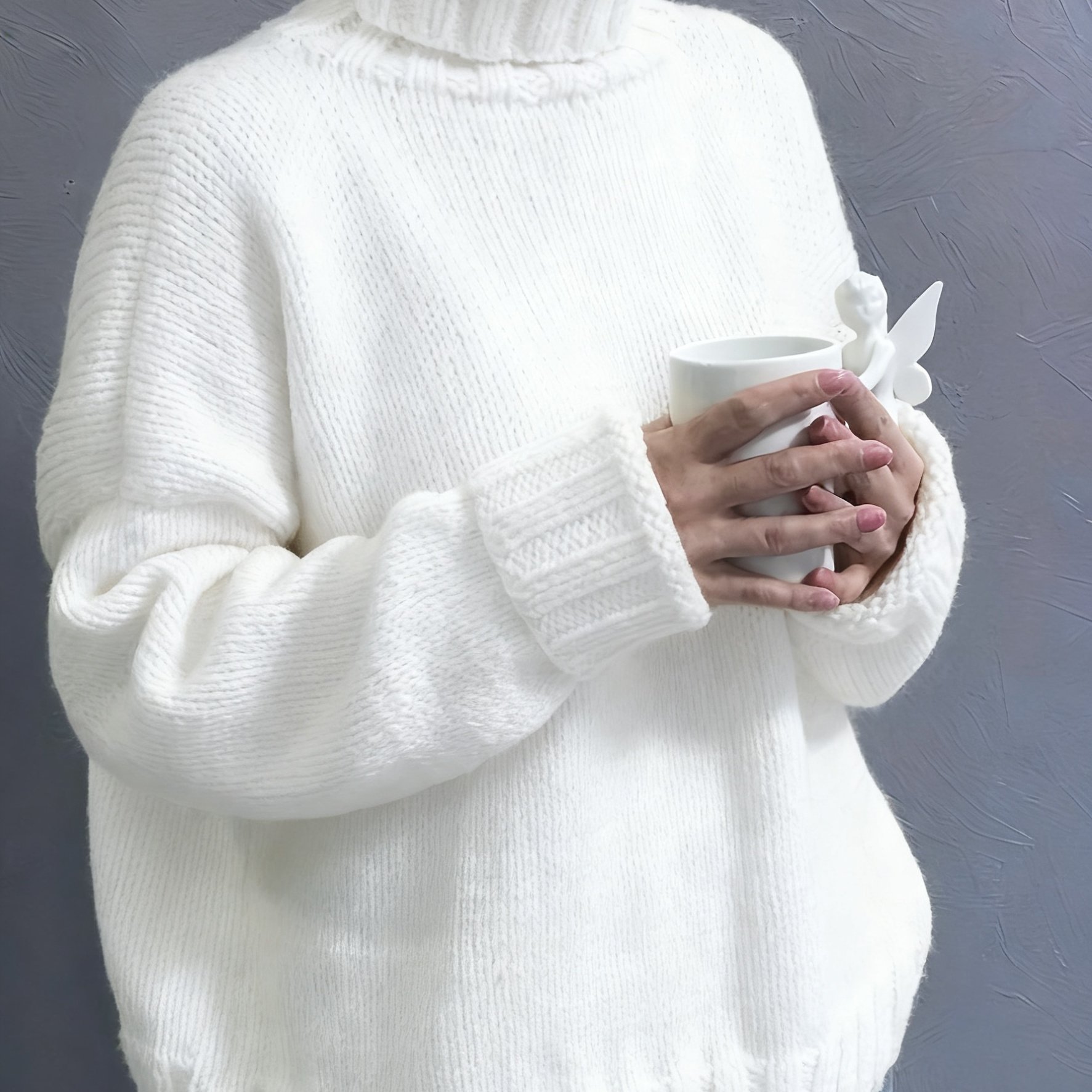 E-shop Damen-Oversize-Pullover in Übergröße – Einfarbiger Pullover mit hohem Stehkragen, geeignet für Herbst/Winter, warmer minimalistischer Pullover