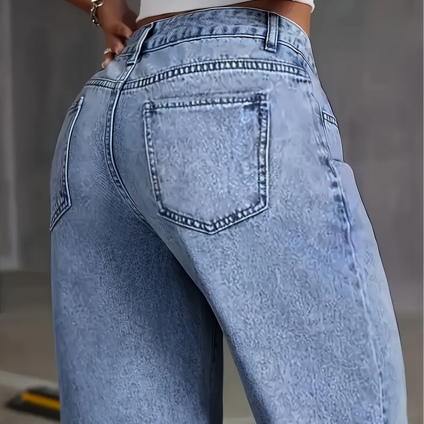 Image of Ladies' Fashionable And Comfortable High Elasticity Slim Fit Straight Leg Denim Pants, Light Colored Snowflakes, Suitable For , Versatile